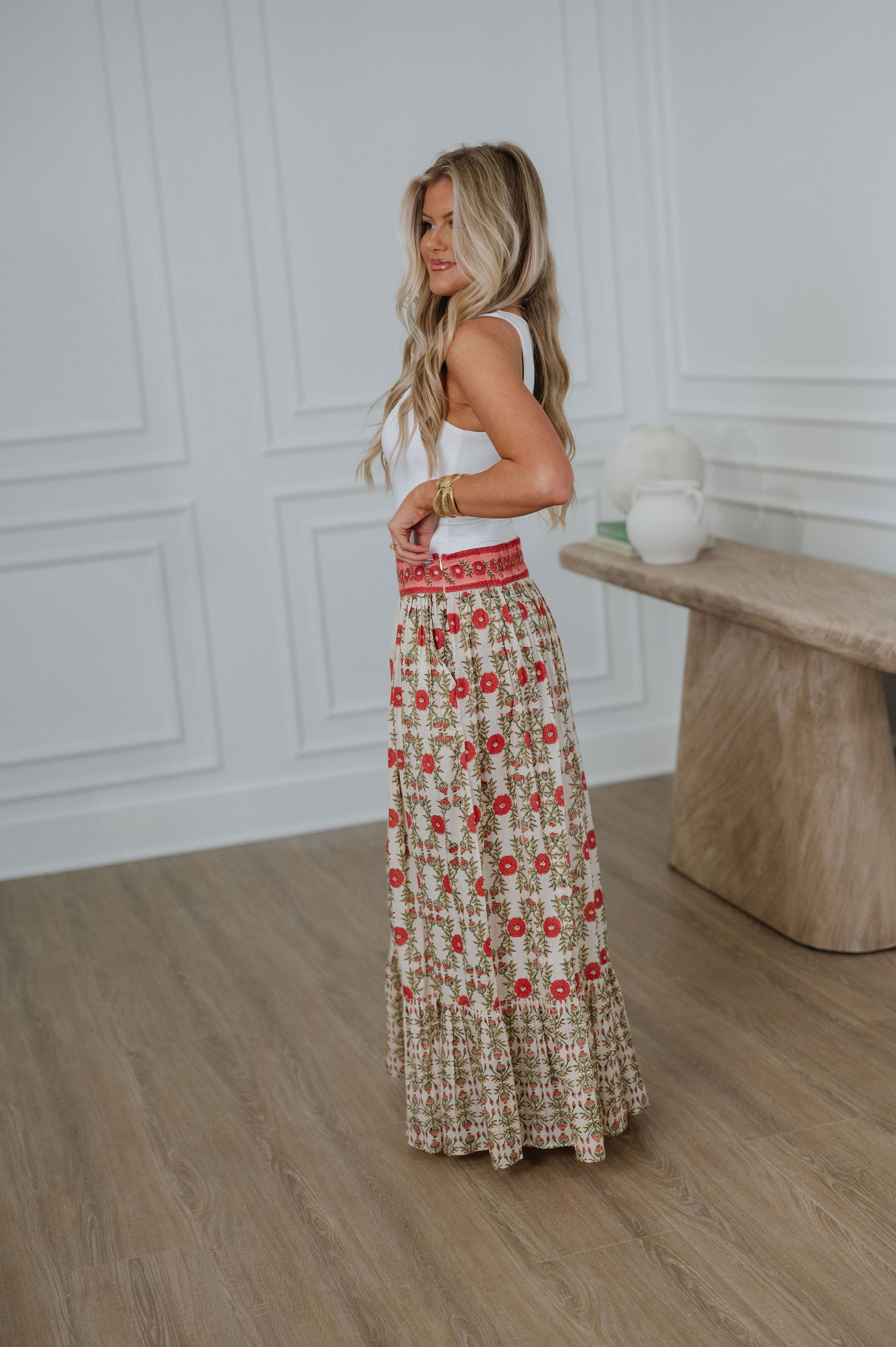 Patterson Floral Maxi Skirt-Cream Multi