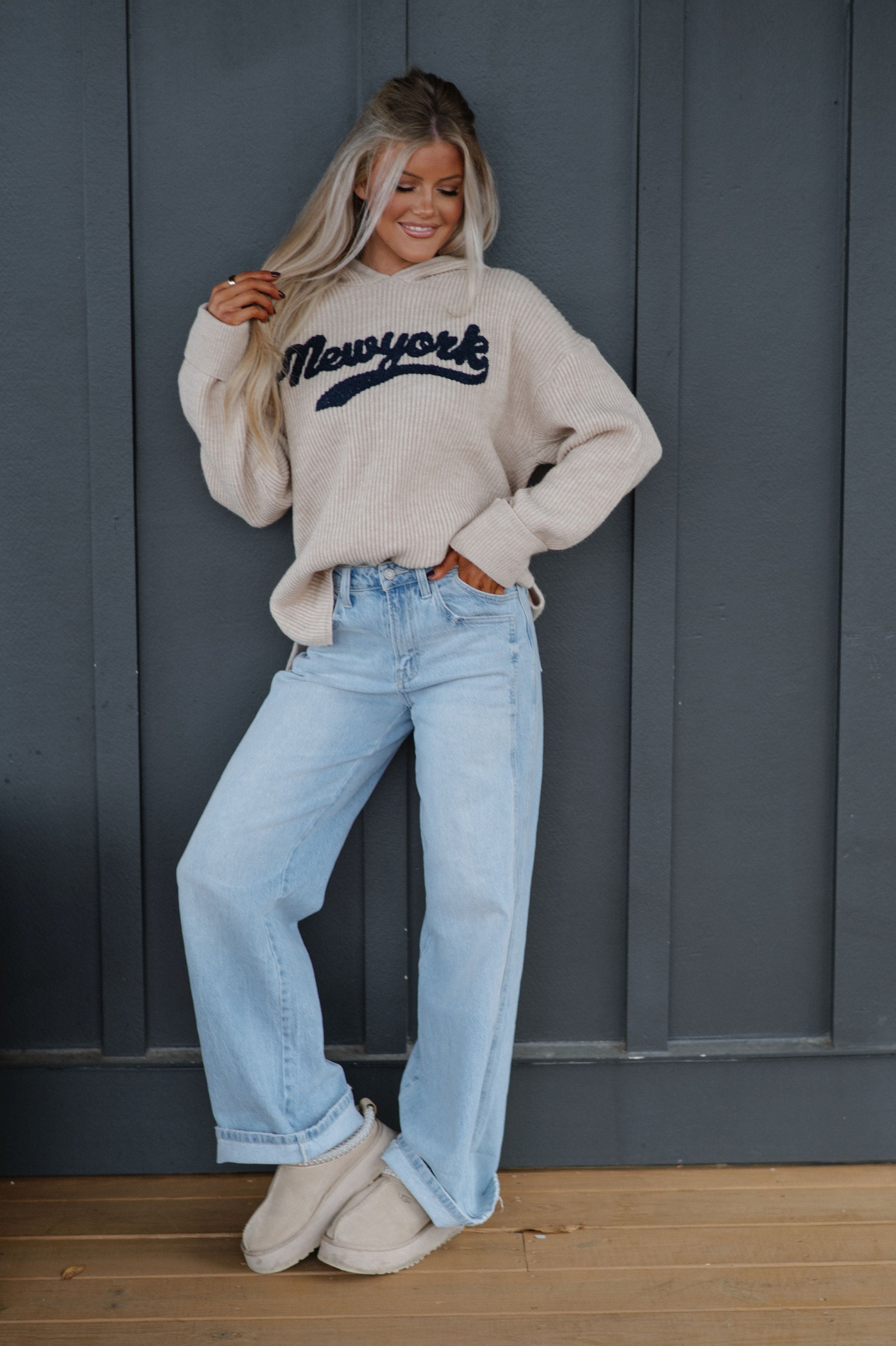 New York Embroidered Hooded Sweater