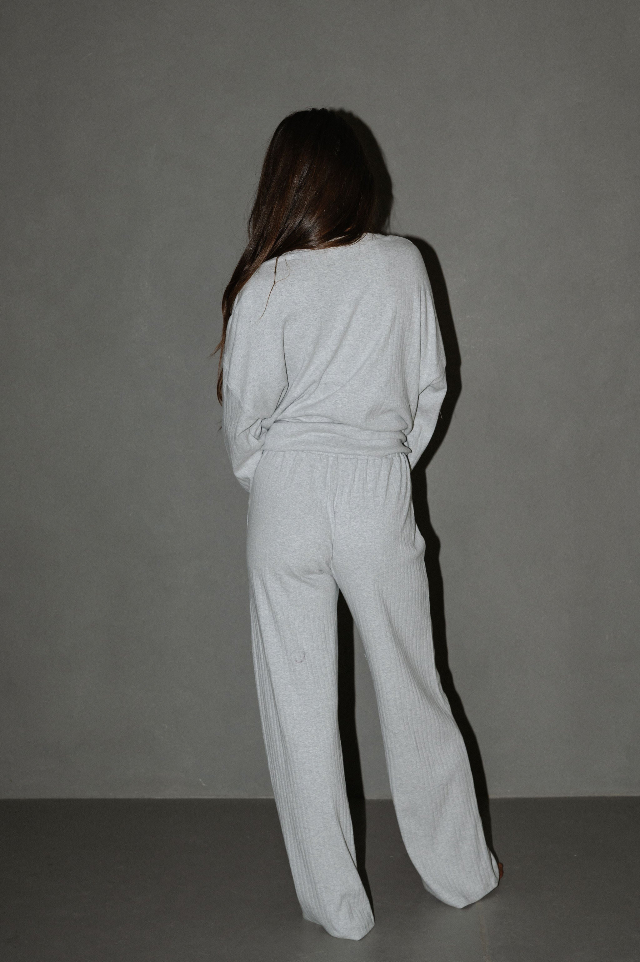 Carley Pointelle Pants Set-Heather Grey