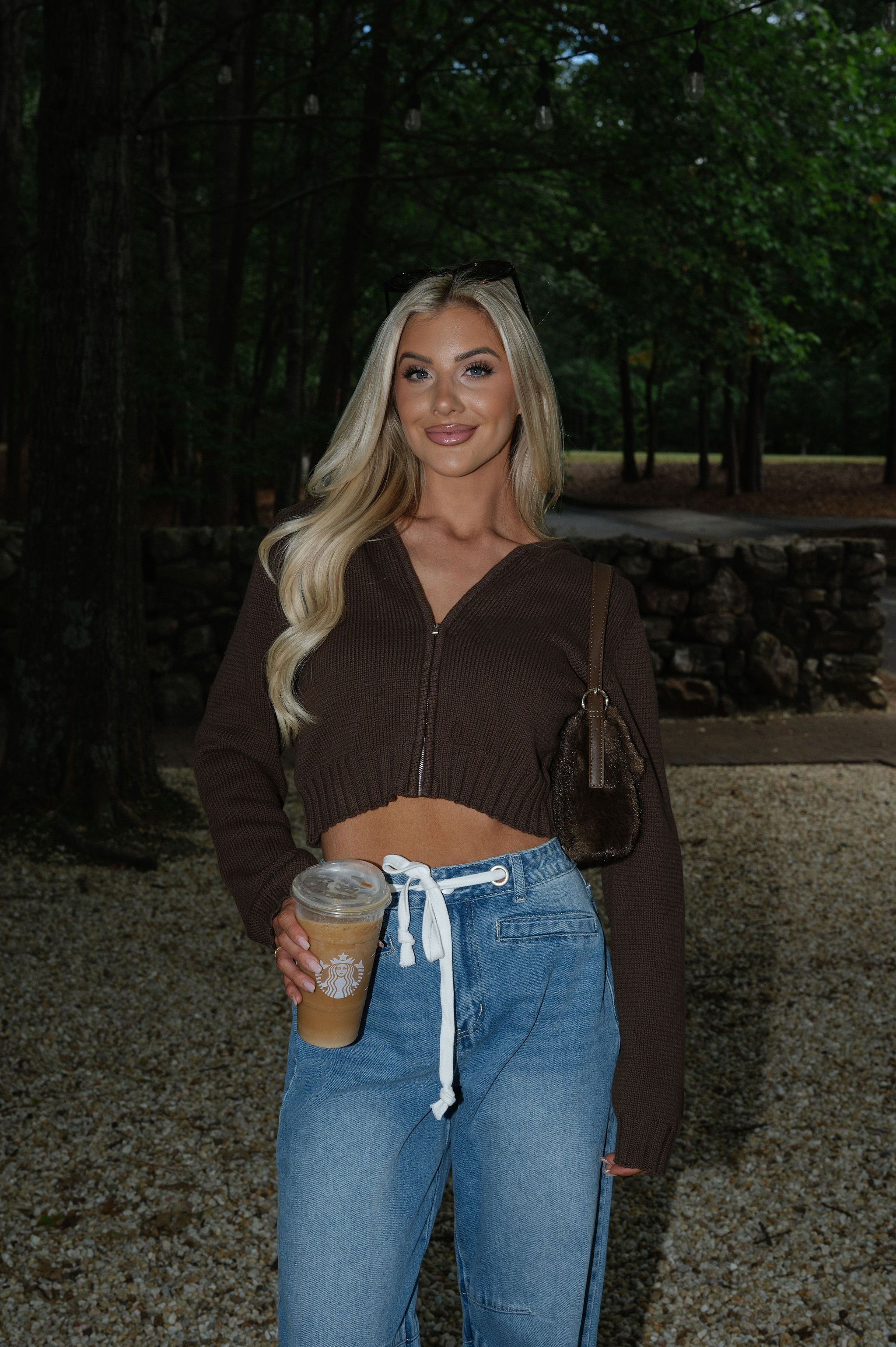 Mira Zip Up Hoodie-Brown