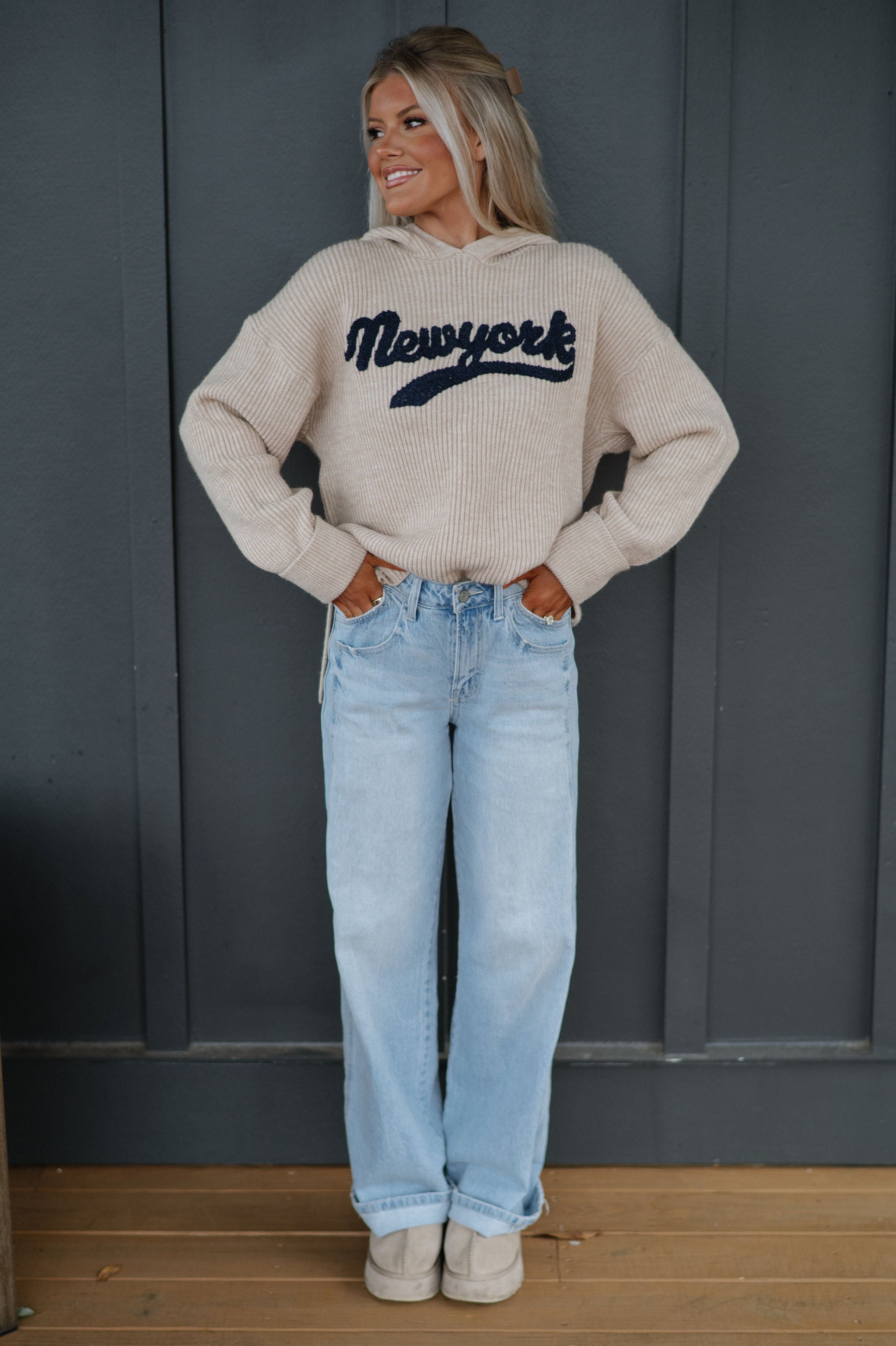 New York Embroidered Hooded Sweater