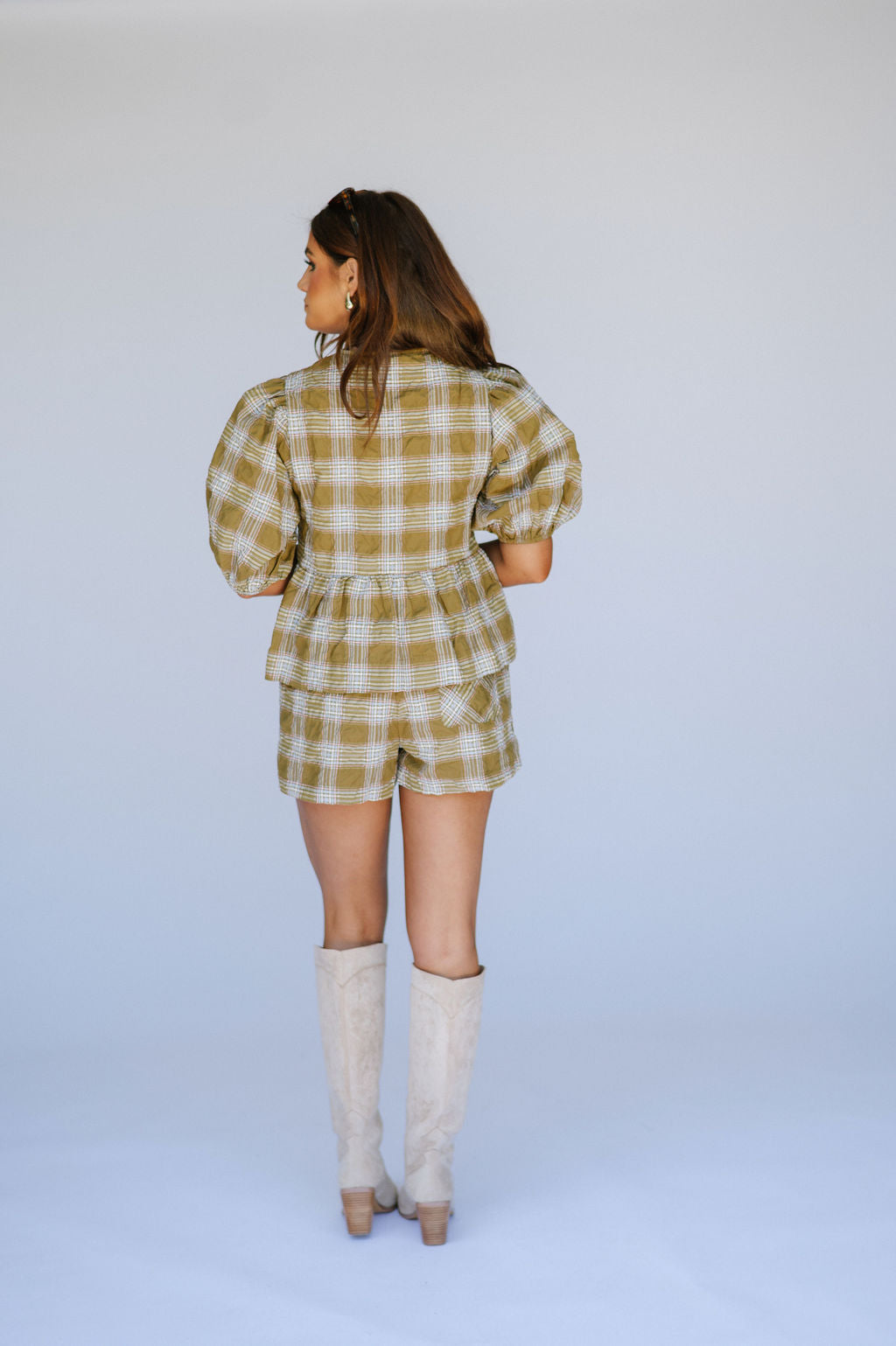 Plaid Shorts Set-Olive