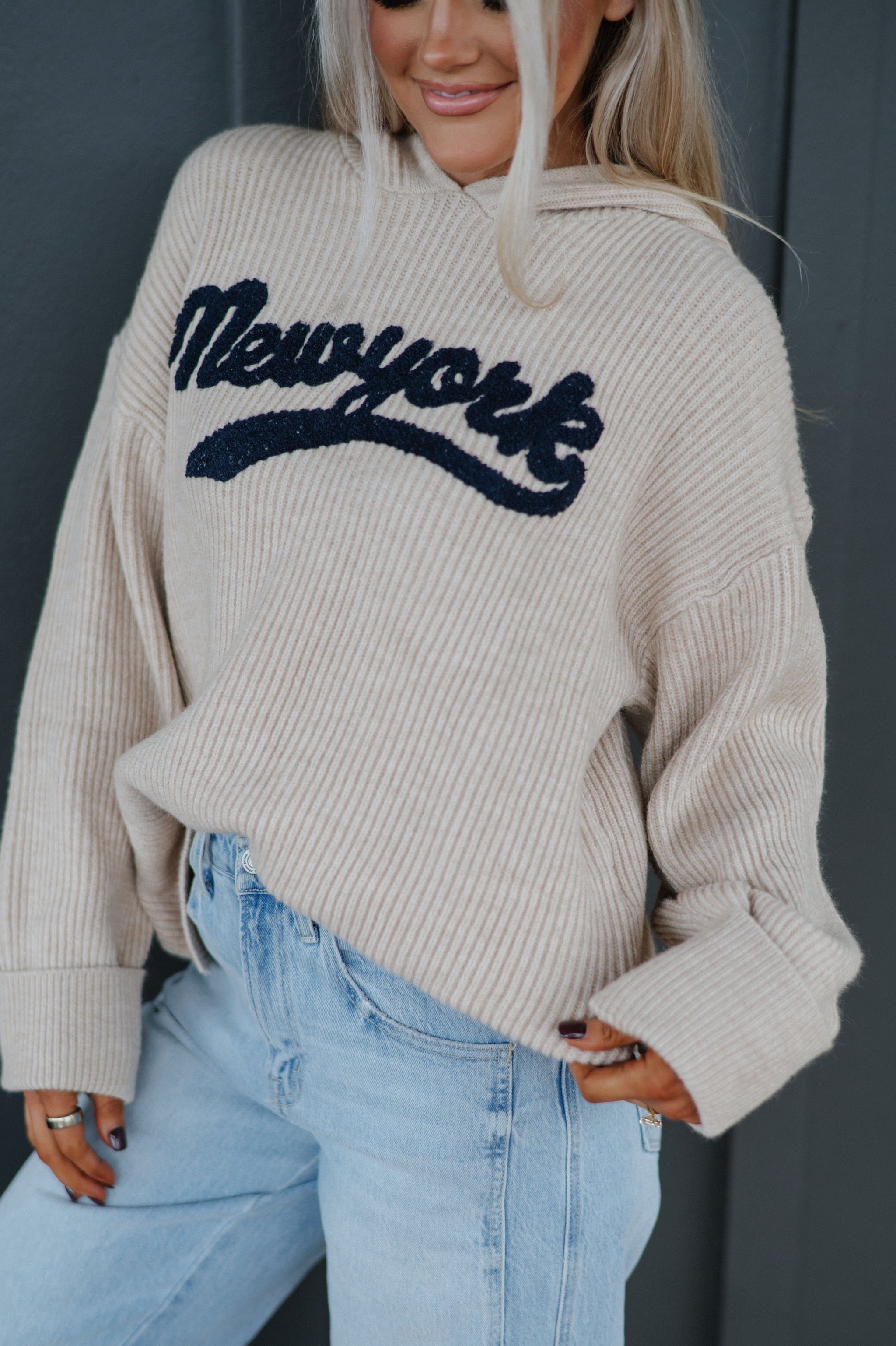 New York Embroidered Hooded Sweater
