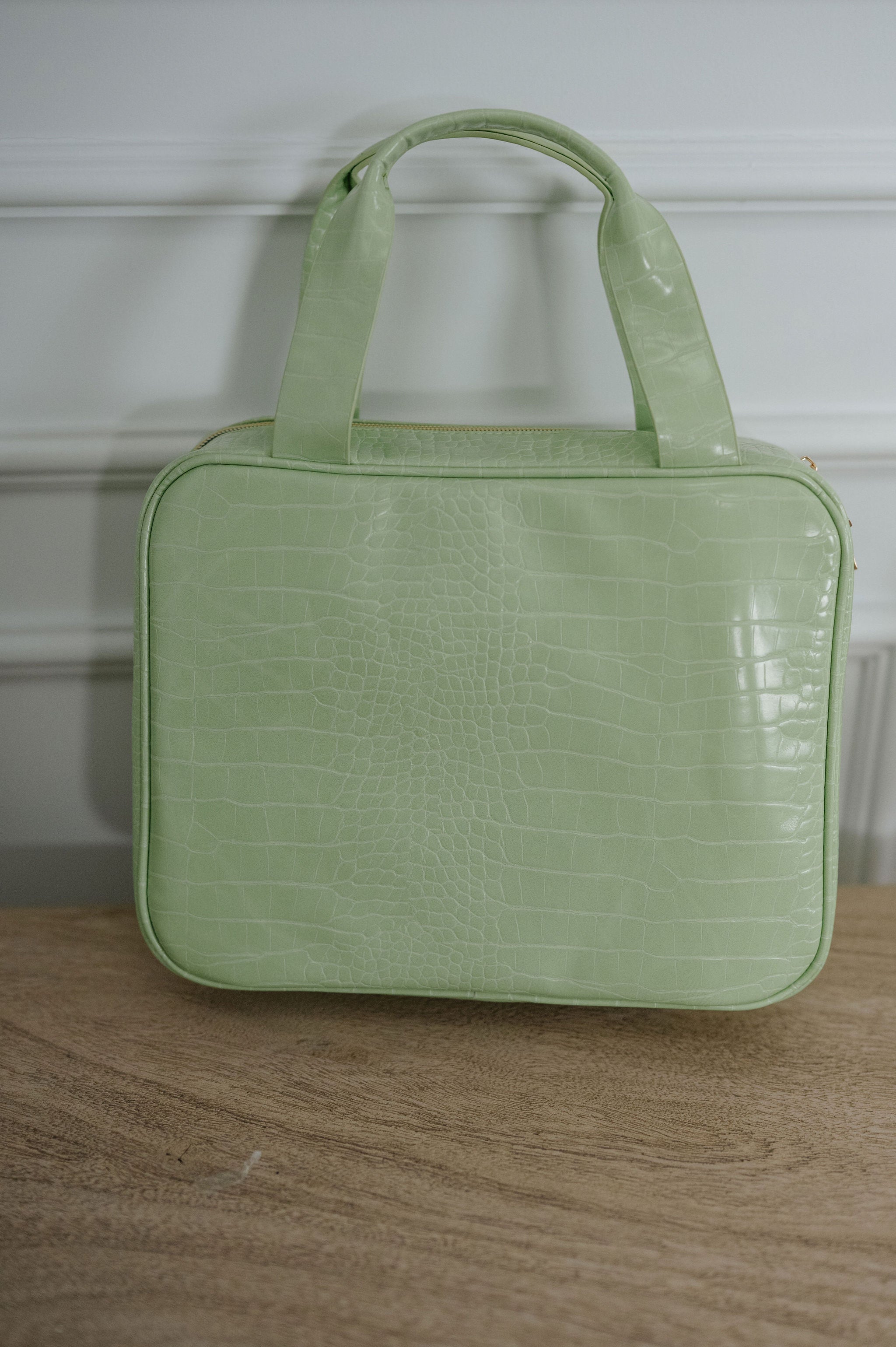Snake Textured Makeup Bag- Pastel Lime