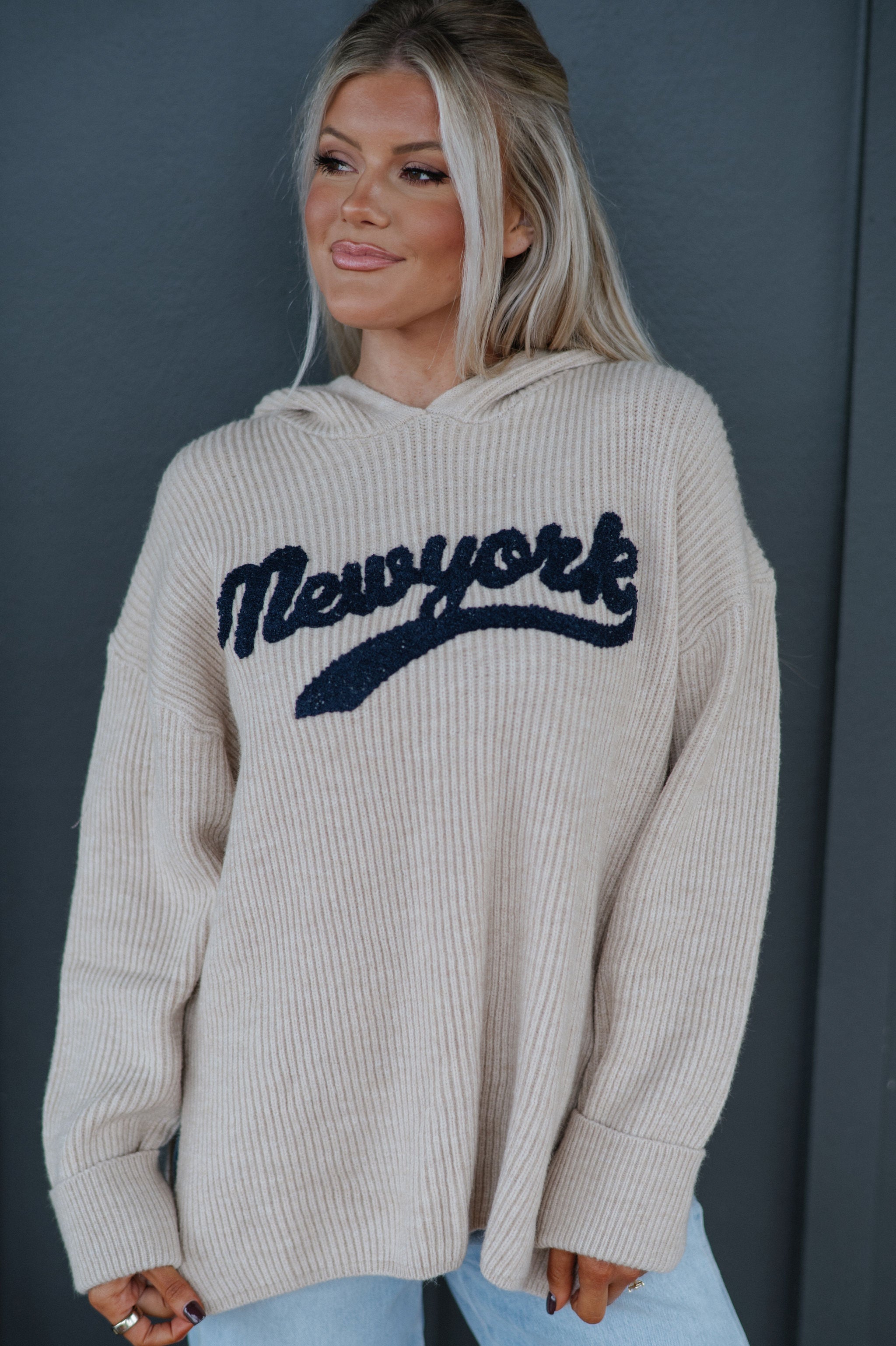 New York Embroidered Hooded Sweater