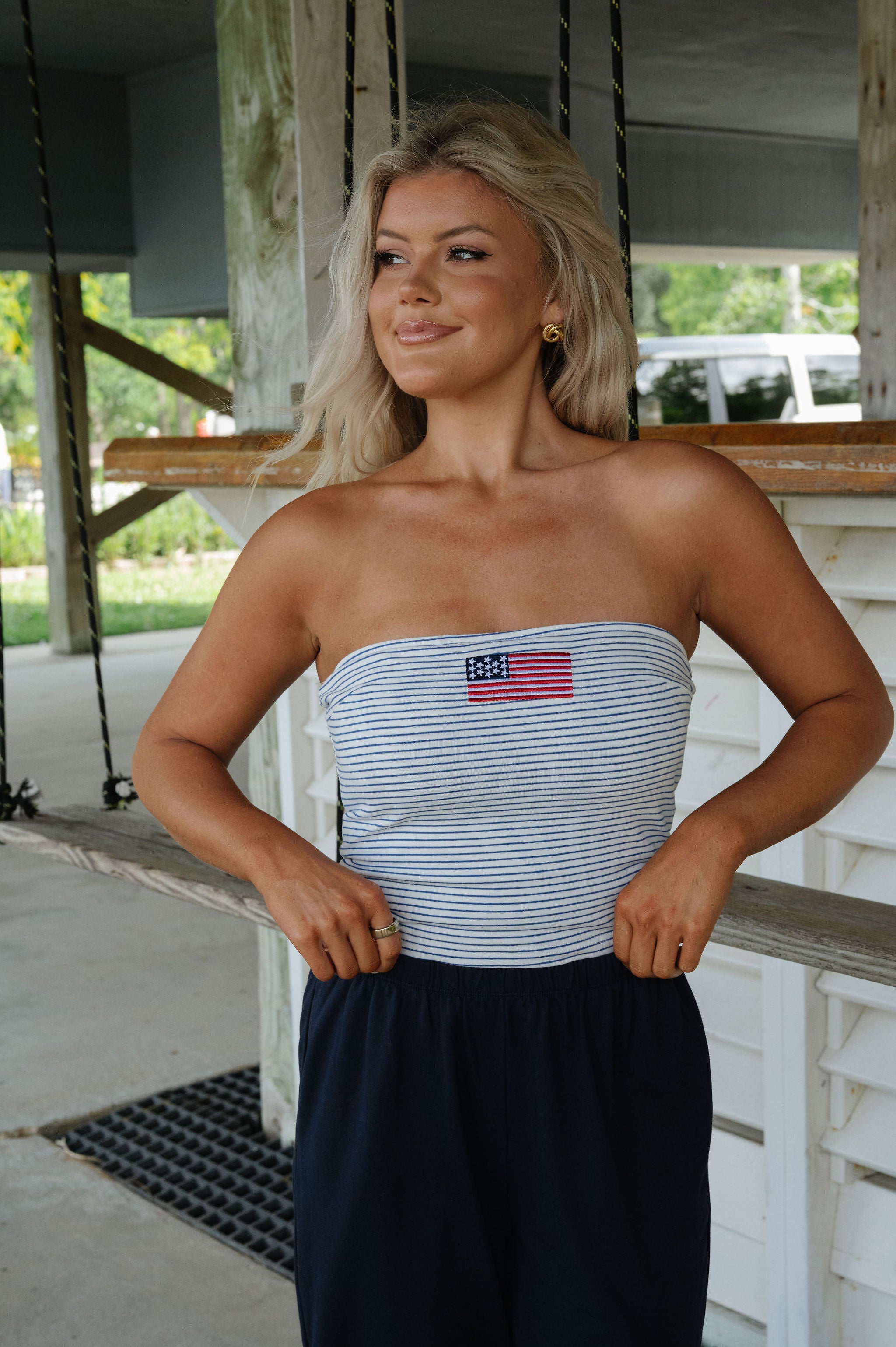 Stars and Stripes Tube Top-Blue/Ivory