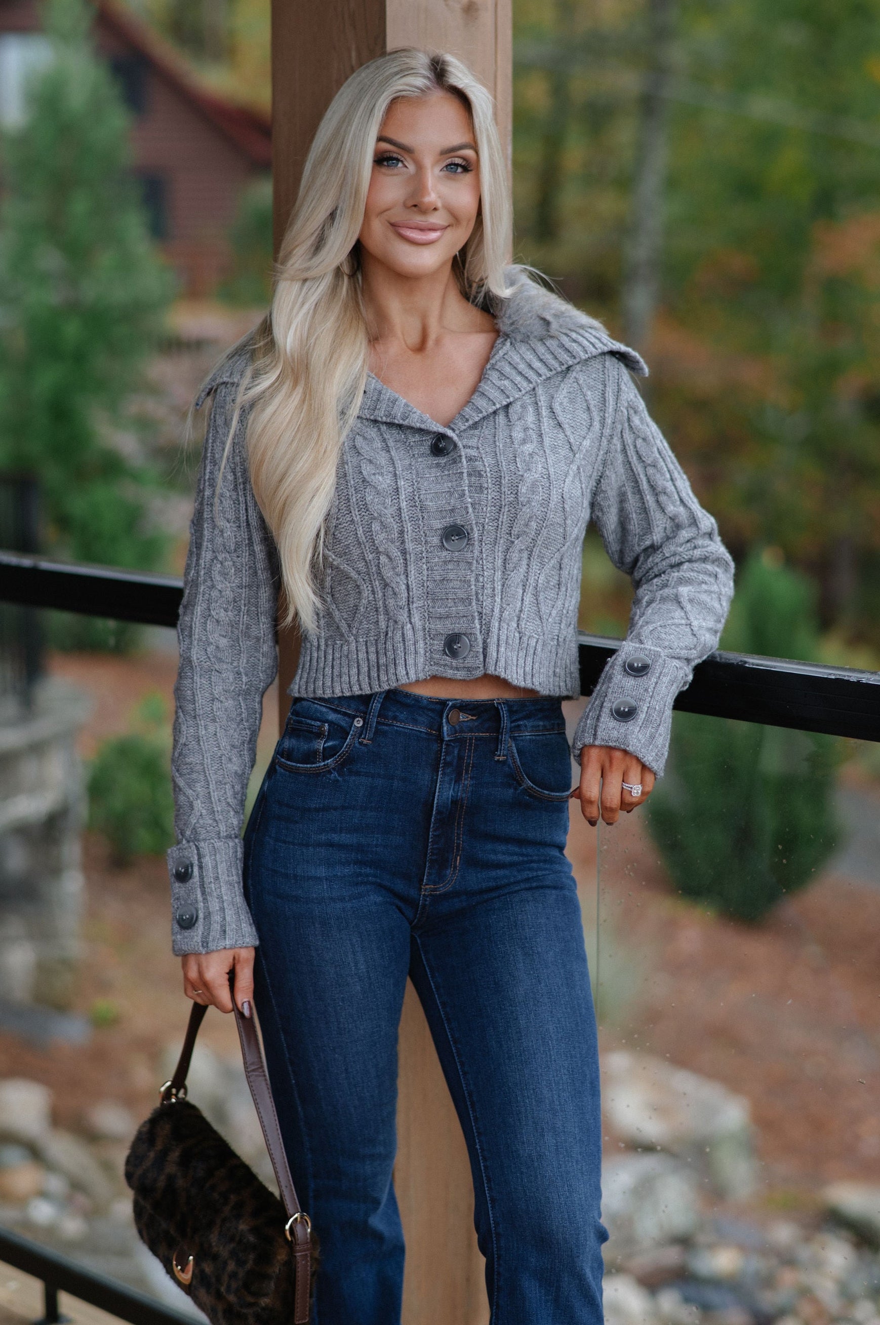 Polly Cable Knit Sweater-Grey