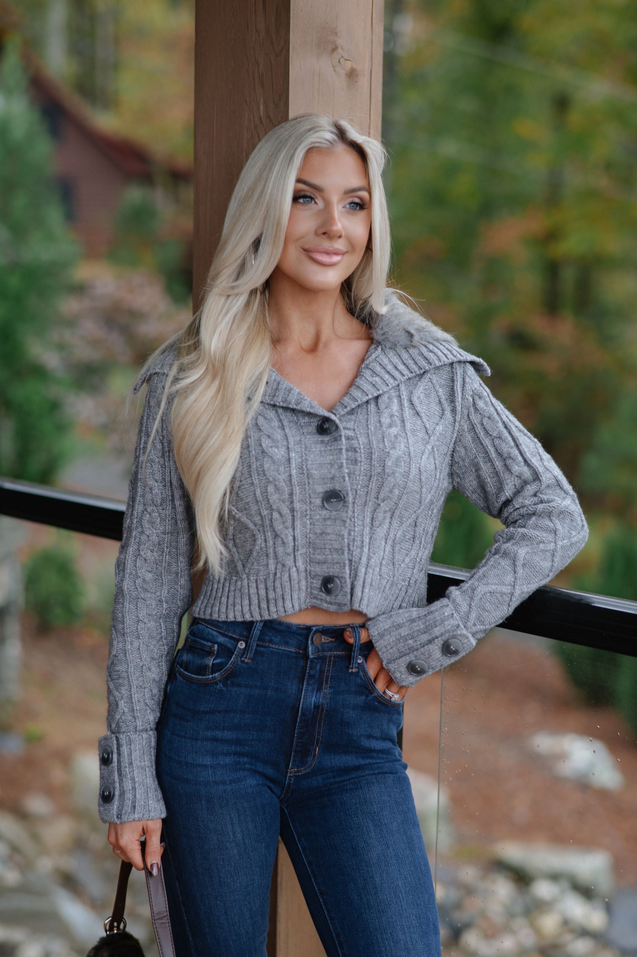 Polly Cable Knit Sweater-Grey