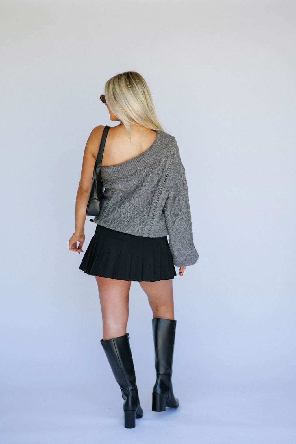 Bella One Shoulder Sweater-Charcoal