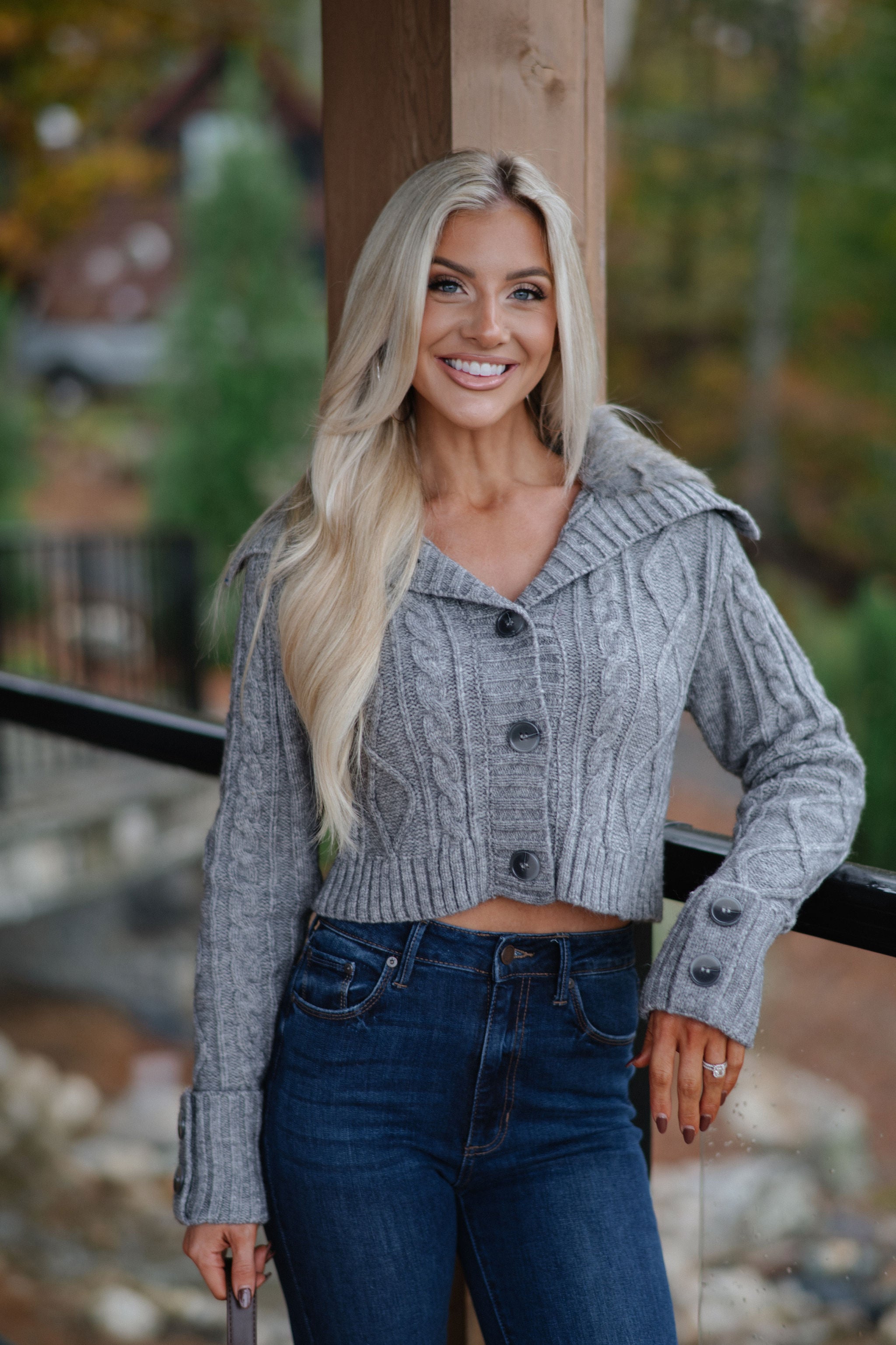 Polly Cable Knit Sweater-Grey