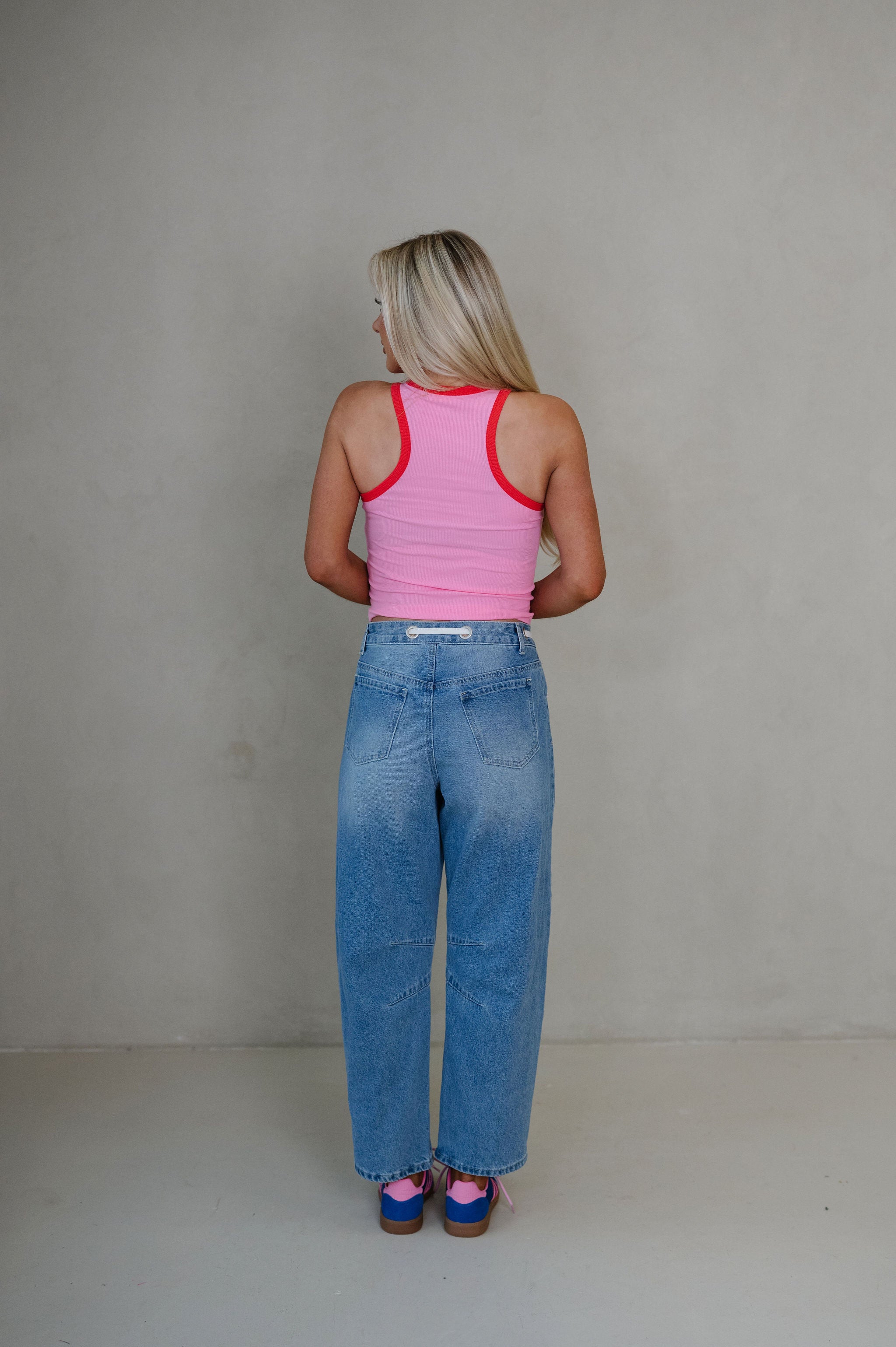 Hana Contrast Trim Tank Top-Bubble Pink/Red