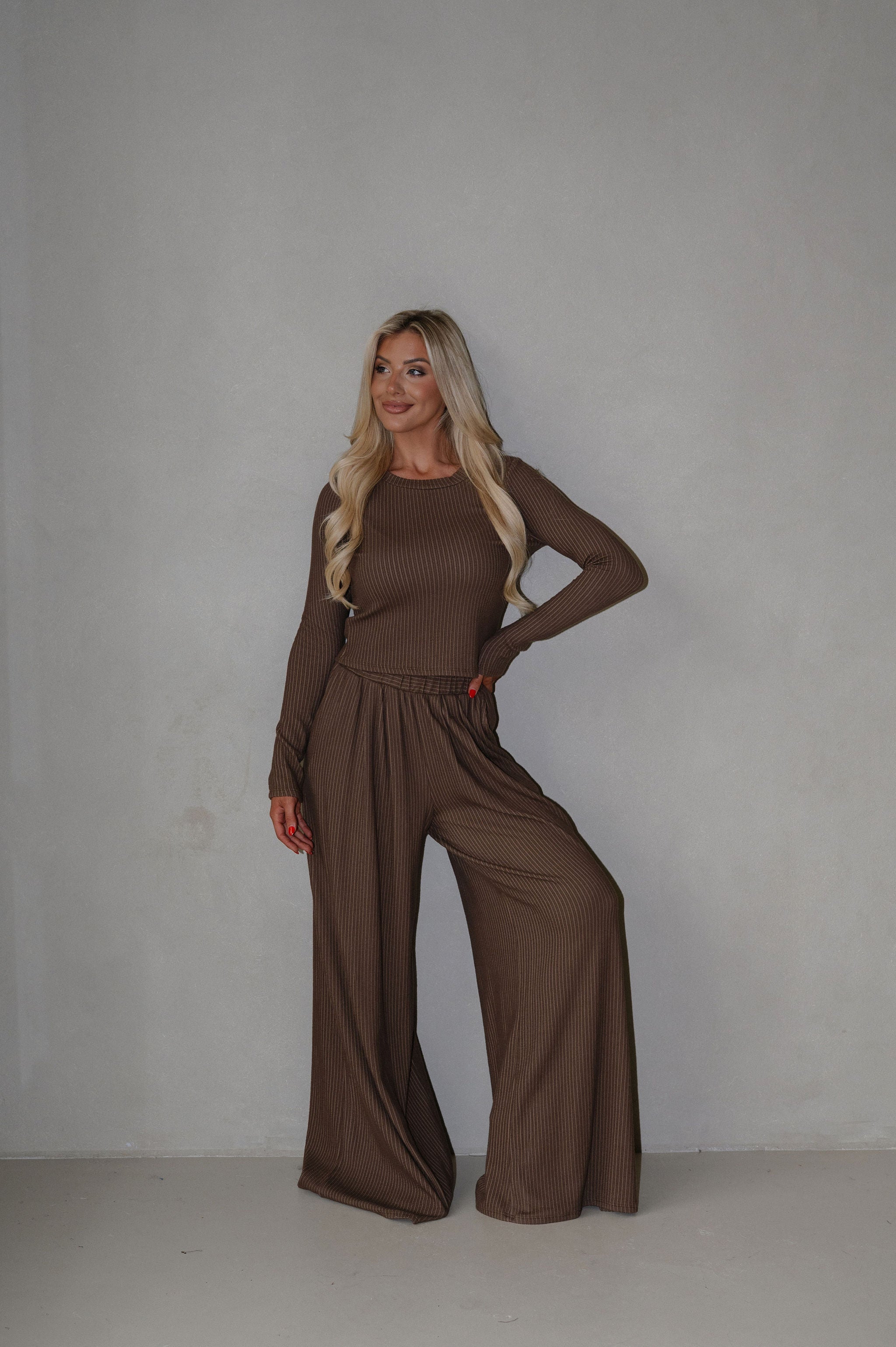 Quinn Wide Leg Pants Set-Coffee