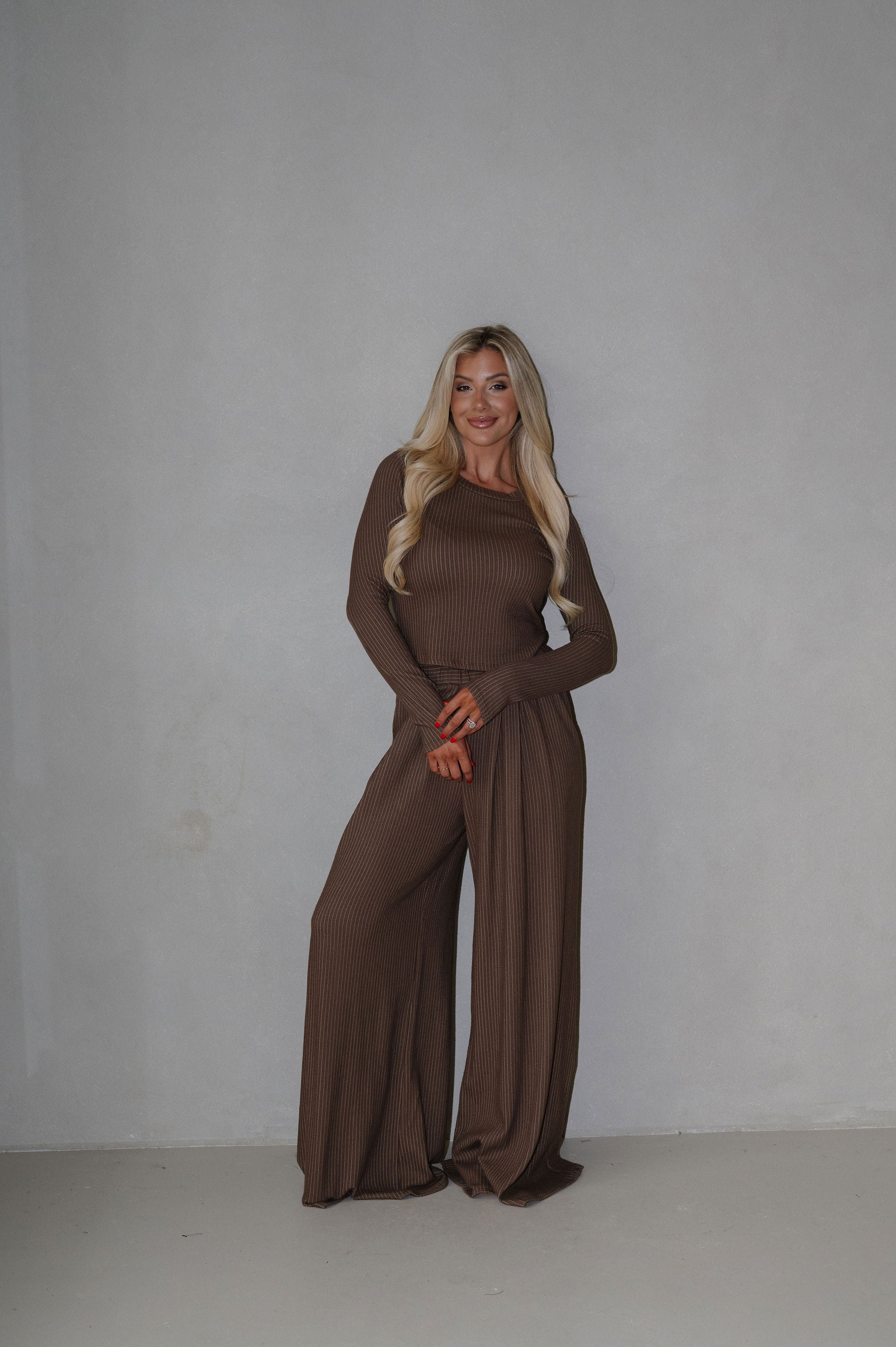 Quinn Wide Leg Pants Set-Coffee