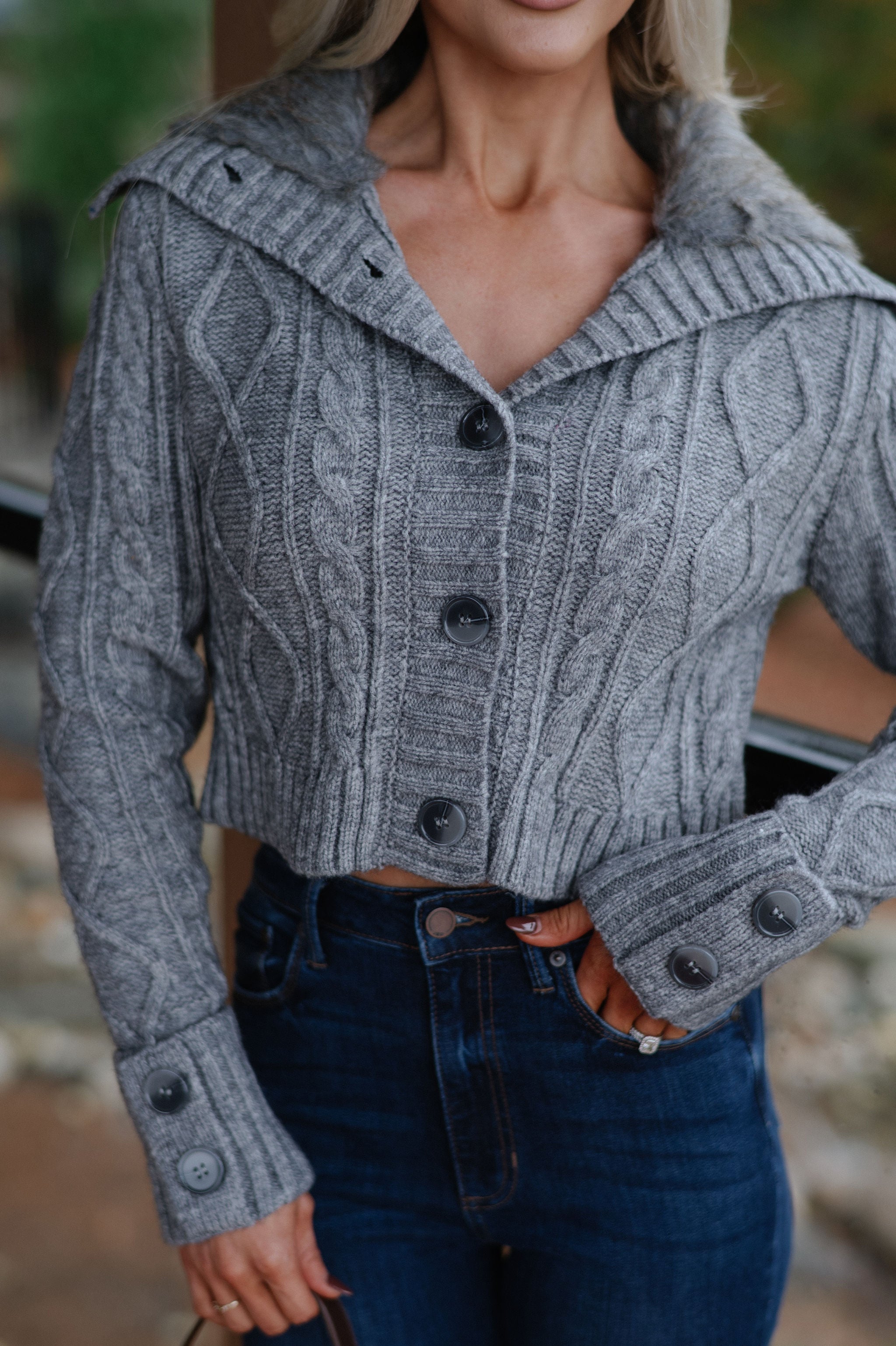 Polly Cable Knit Sweater-Grey