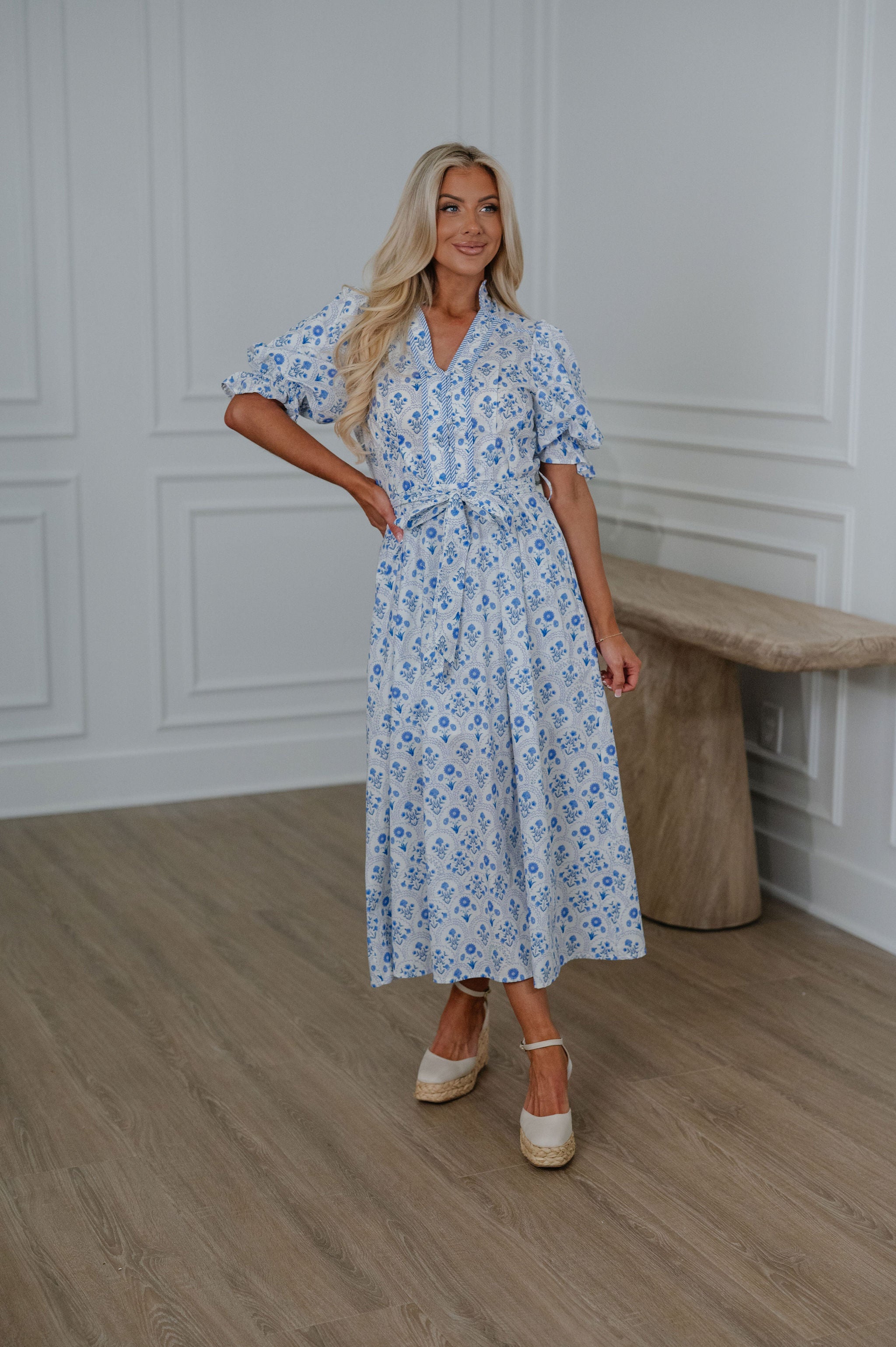 Walker Midi Dress-Blue