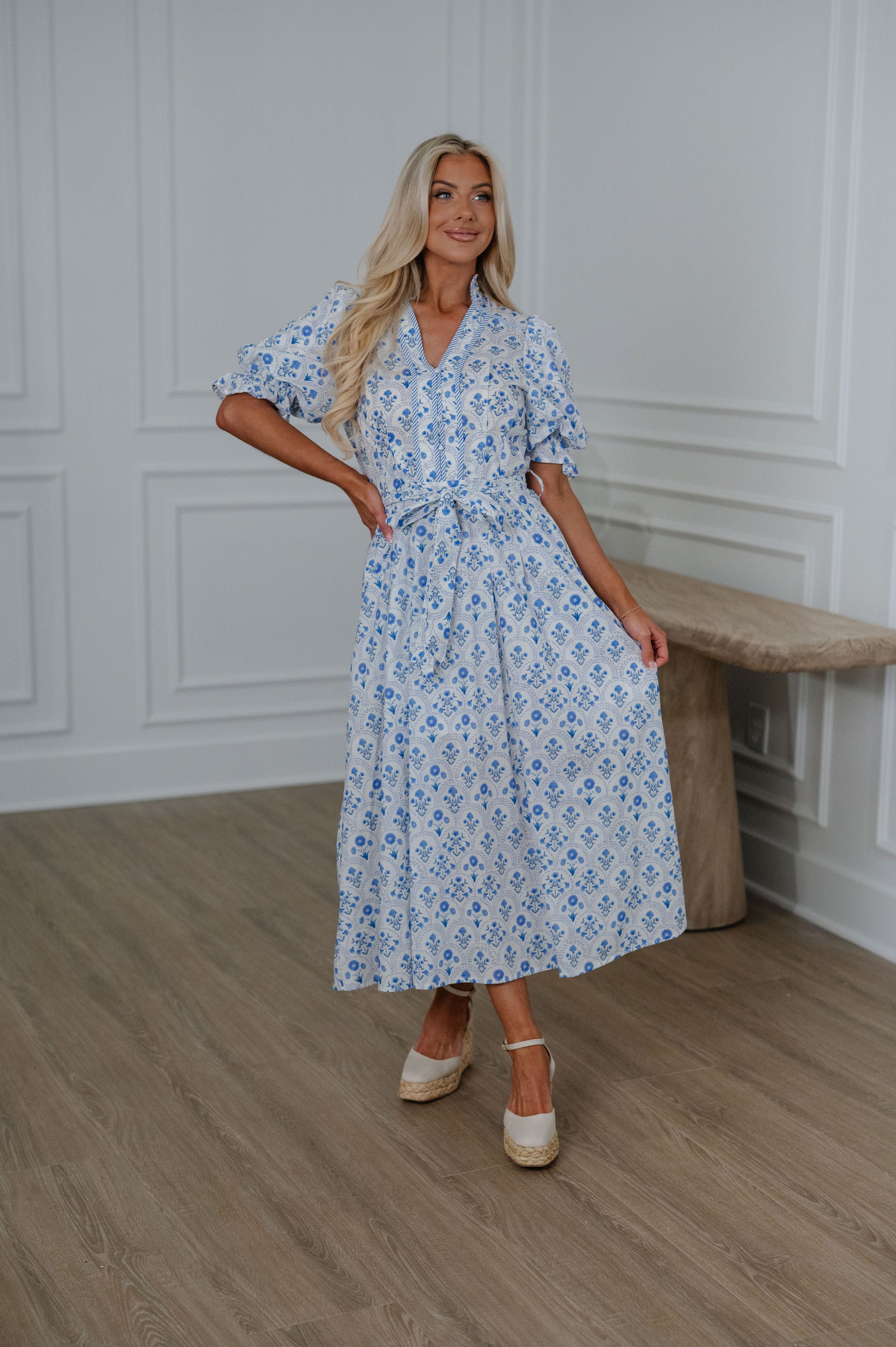 Walker Midi Dress-Blue