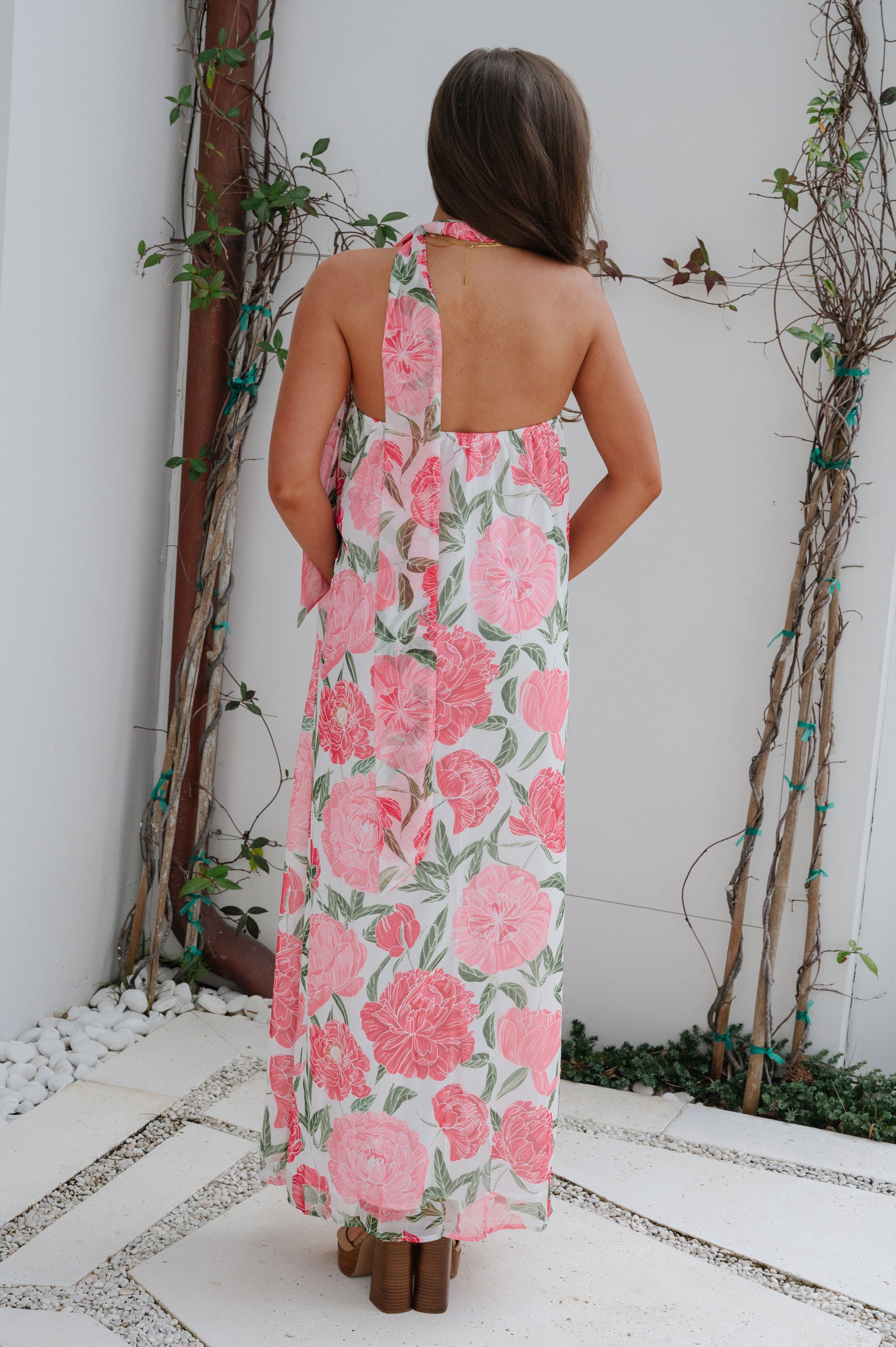 Sylvie Floral Scarf Maxi Dress-Pink
