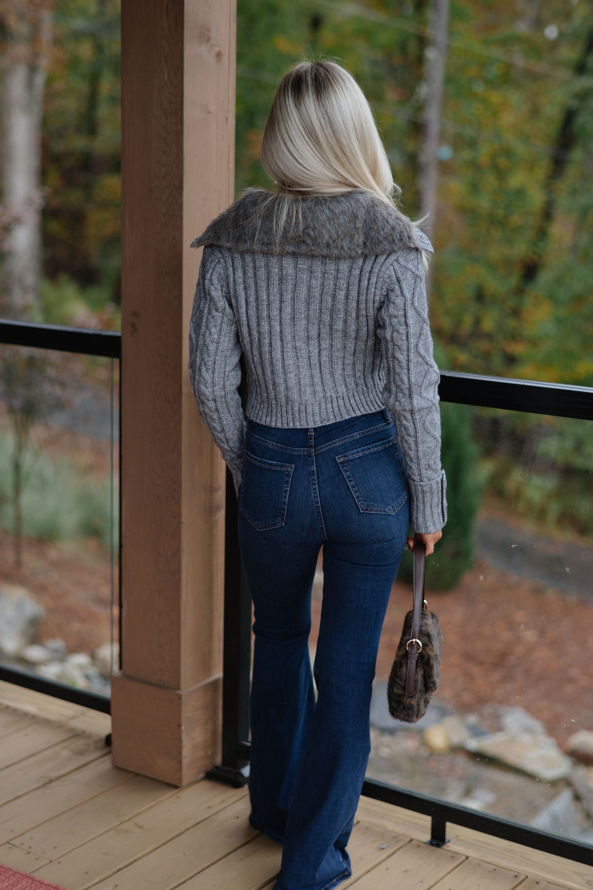 Polly Cable Knit Sweater-Grey