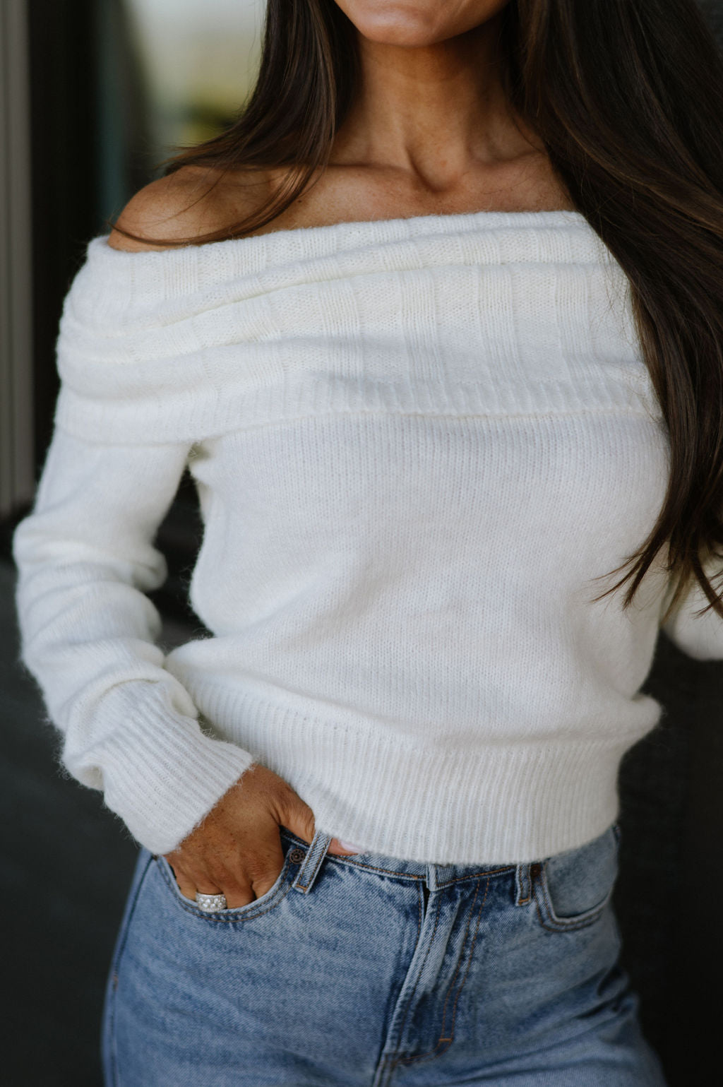 Vicki OTS Sweater Top-Cream/ DOORBUSTER