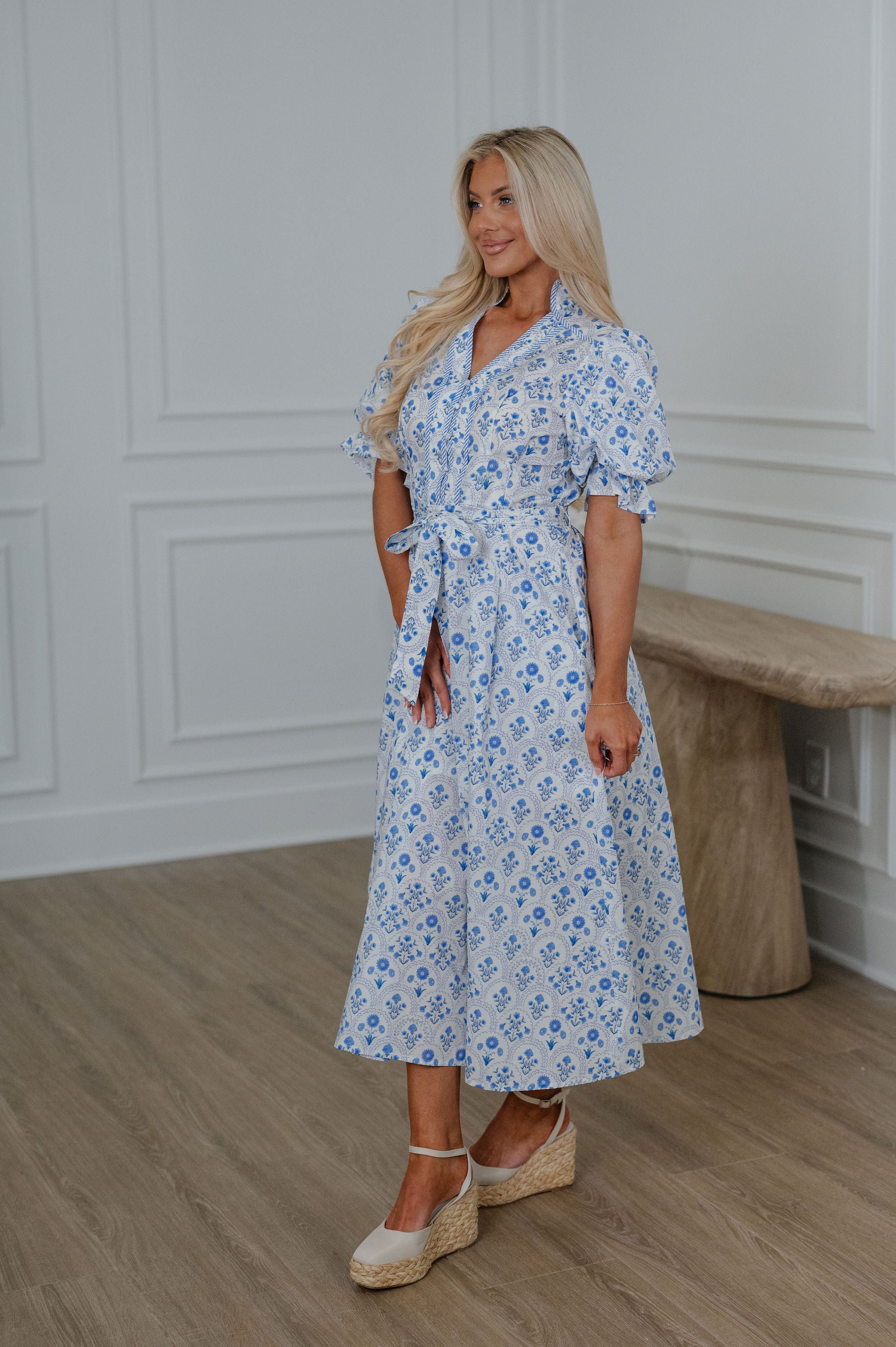 Walker Midi Dress-Blue