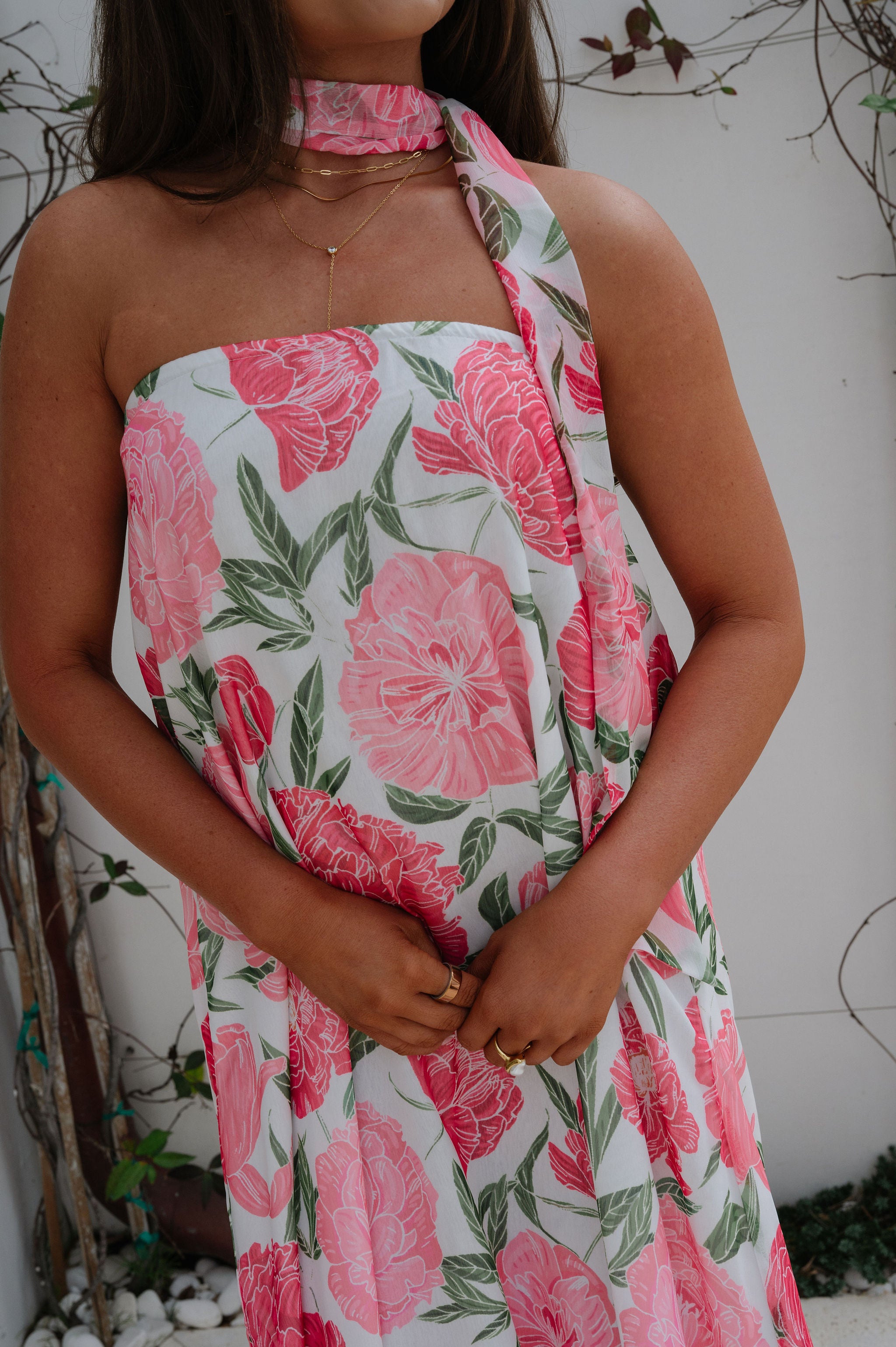 Sylvie Floral Scarf Maxi Dress-Pink