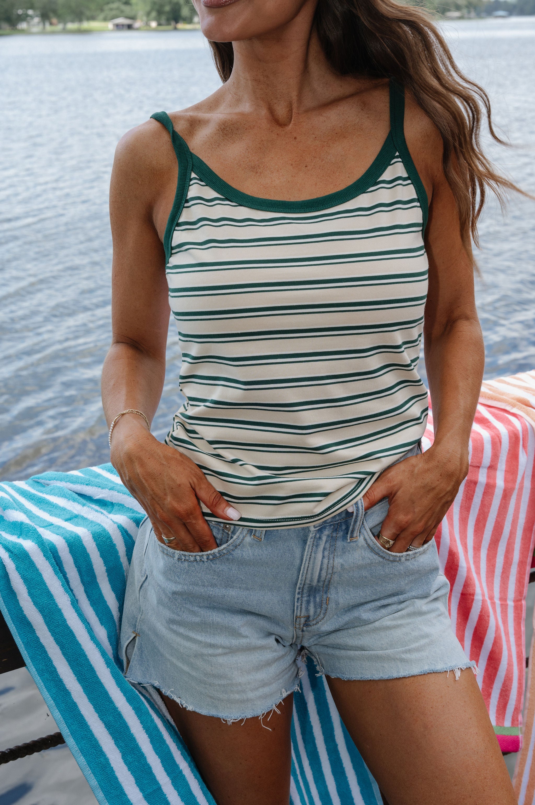 Rowan Striped Cami Top-Taupe/Hunter