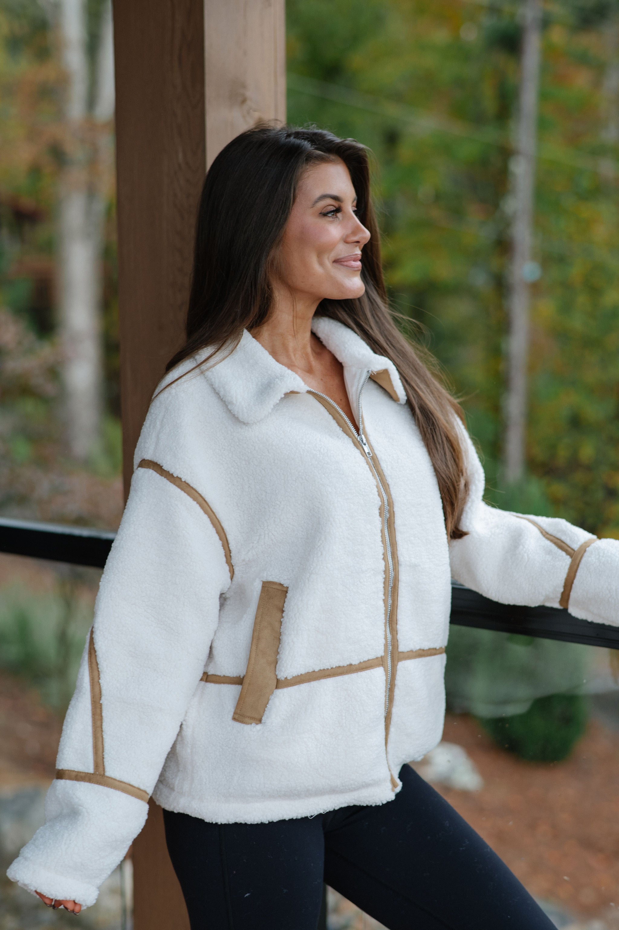 Lapel Collar Jacket -Ivory/Light Brown