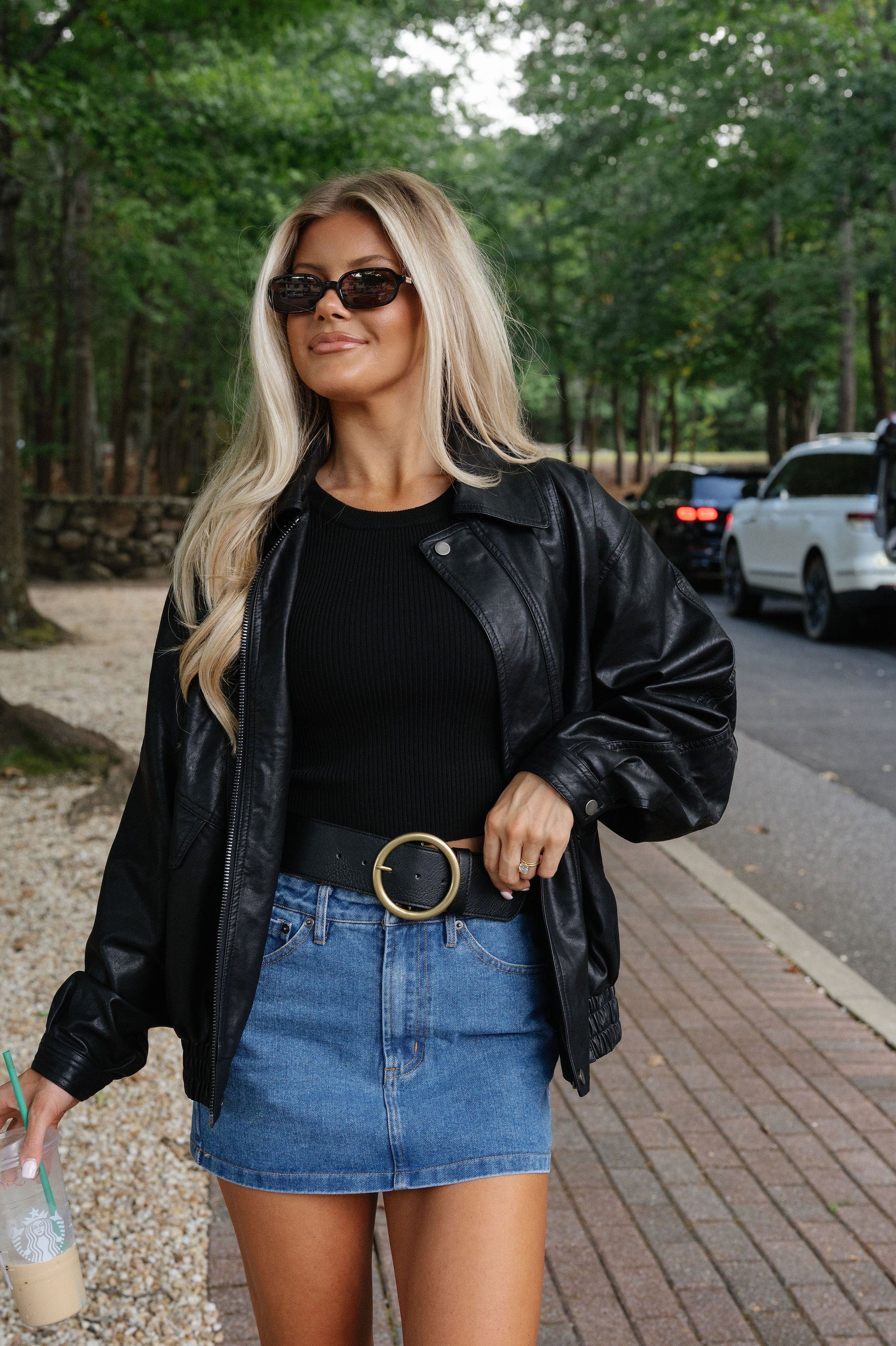 Oversized Faux Leather Biker Jacket-Black