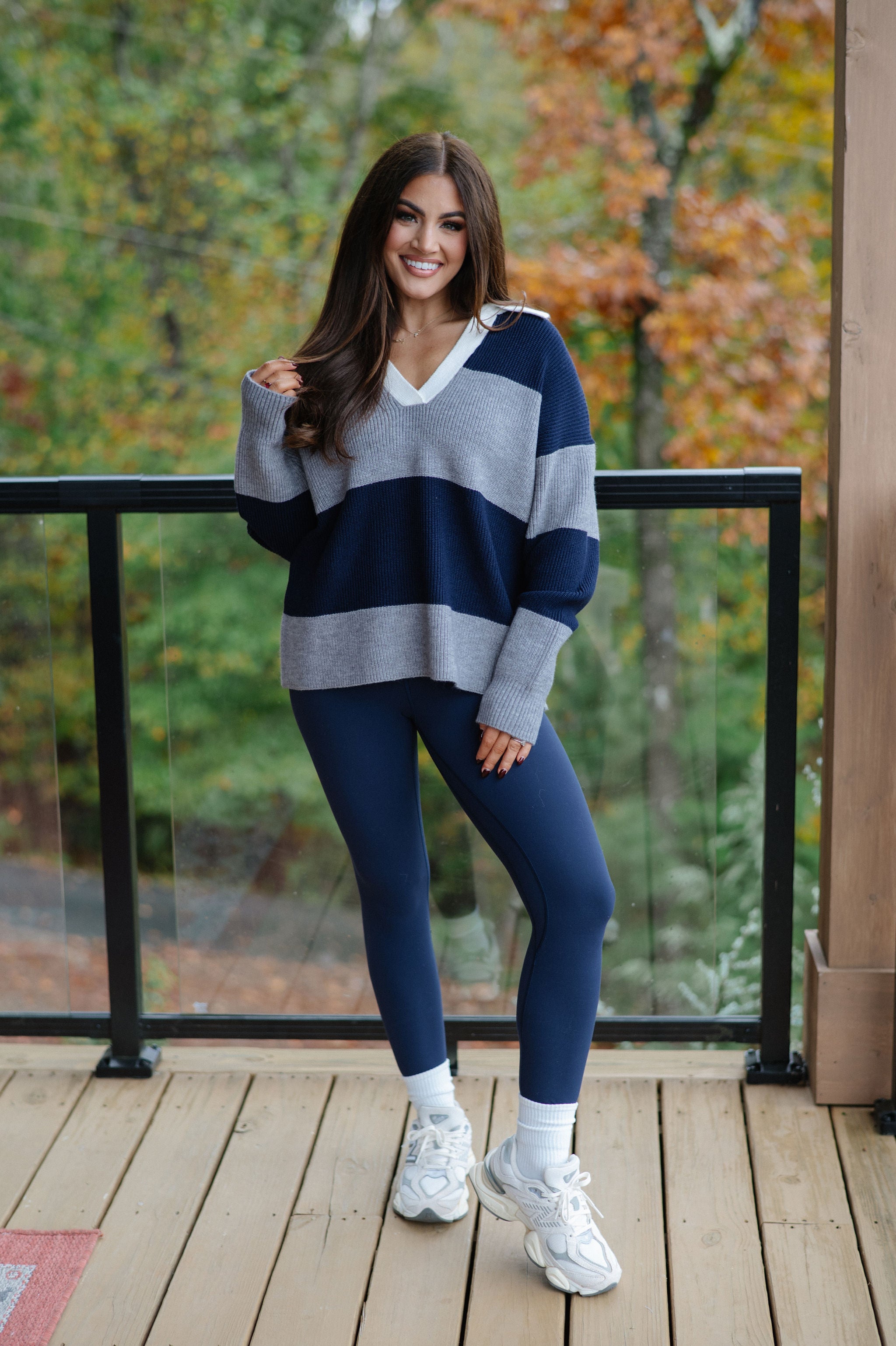Kinsley Relaxed Polo Sweater-Navy/Grey