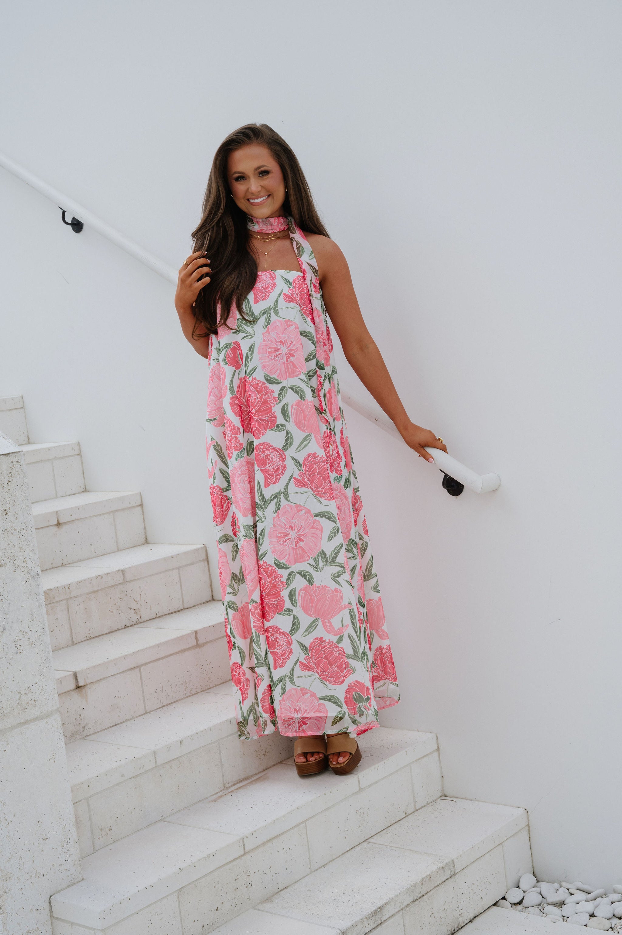 Sylvie Floral Scarf Maxi Dress-Pink