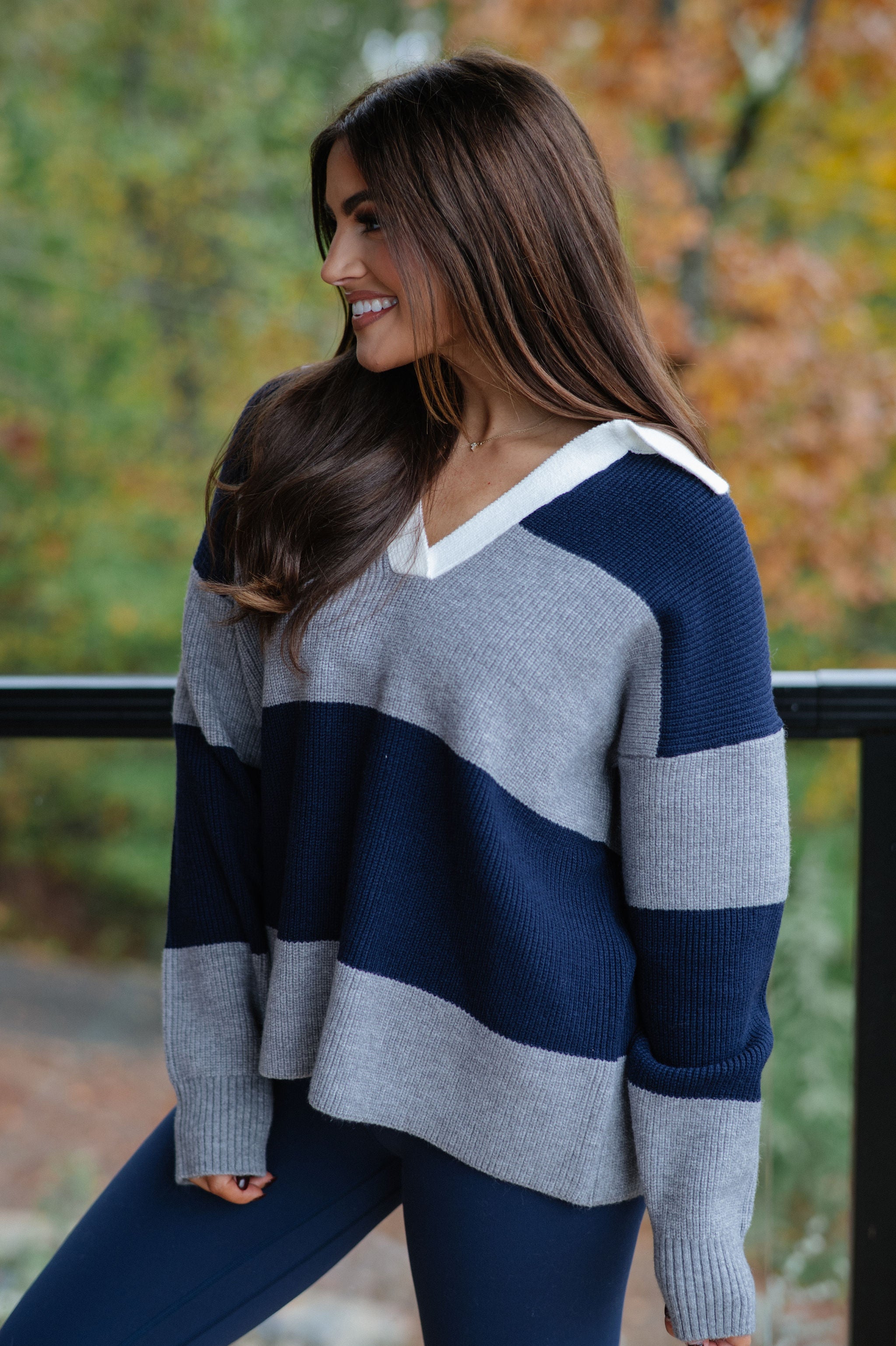 Kinsley Relaxed Polo Sweater-Navy/Grey