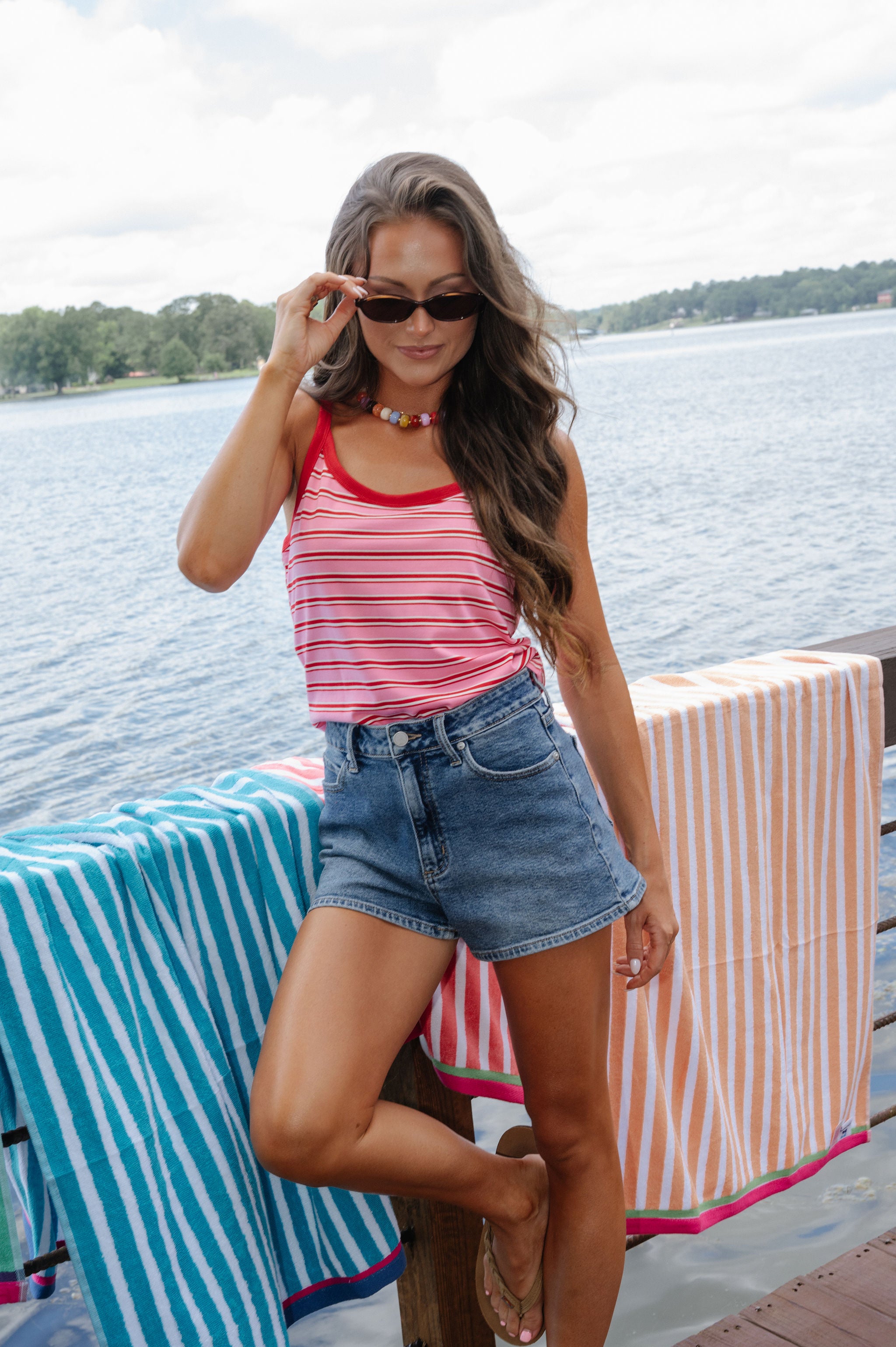 Rowan Striped Cami Top-Pink/Cherry