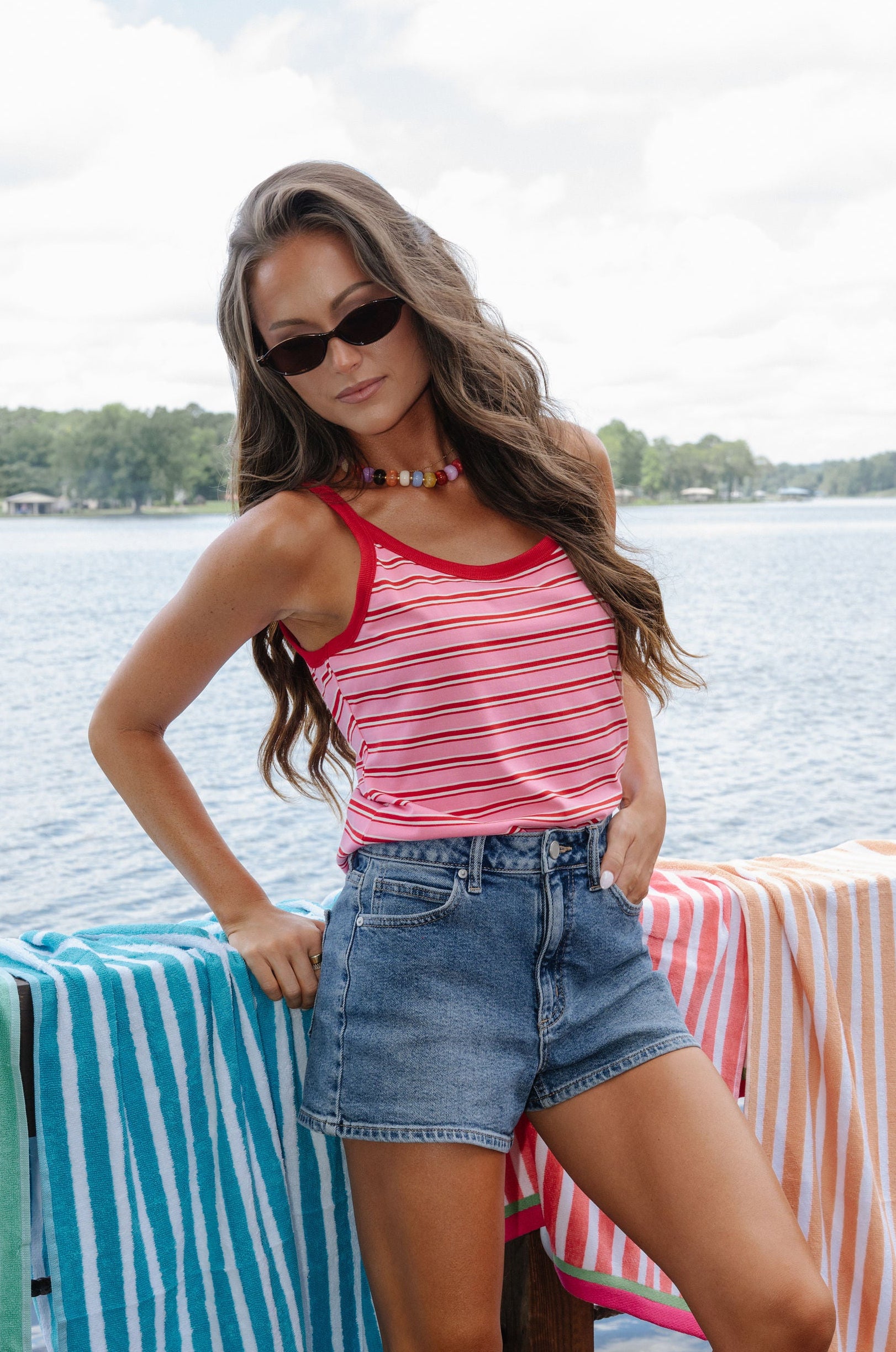 Rowan Striped Cami Top-Pink/Cherry