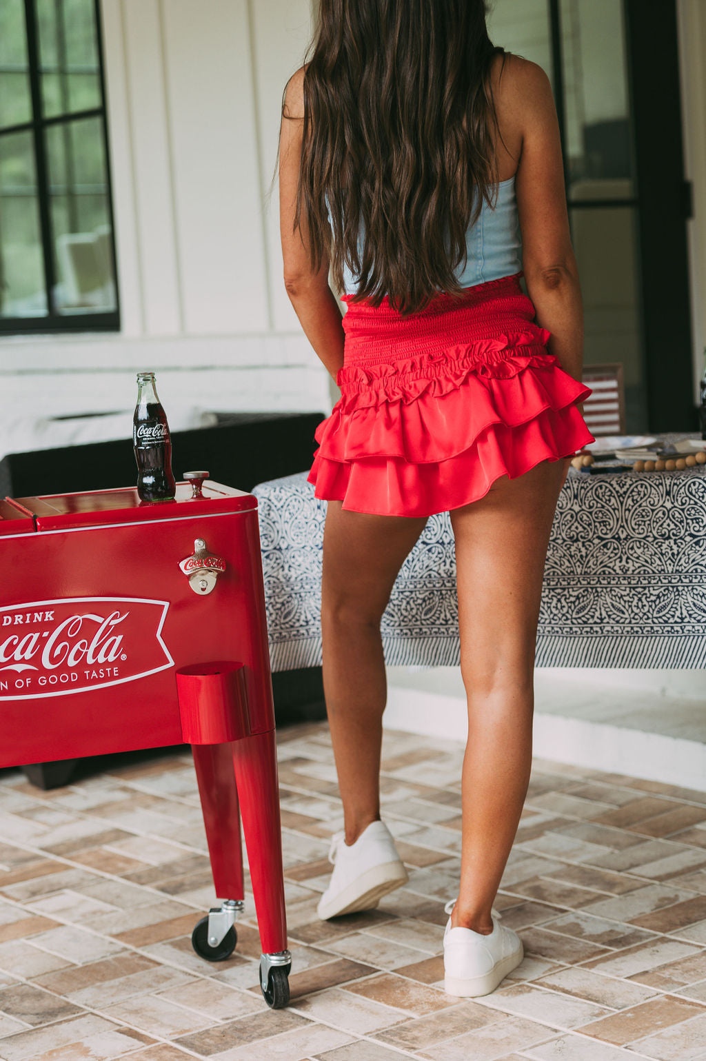 Smocked Ruffle Mini Skort- Red