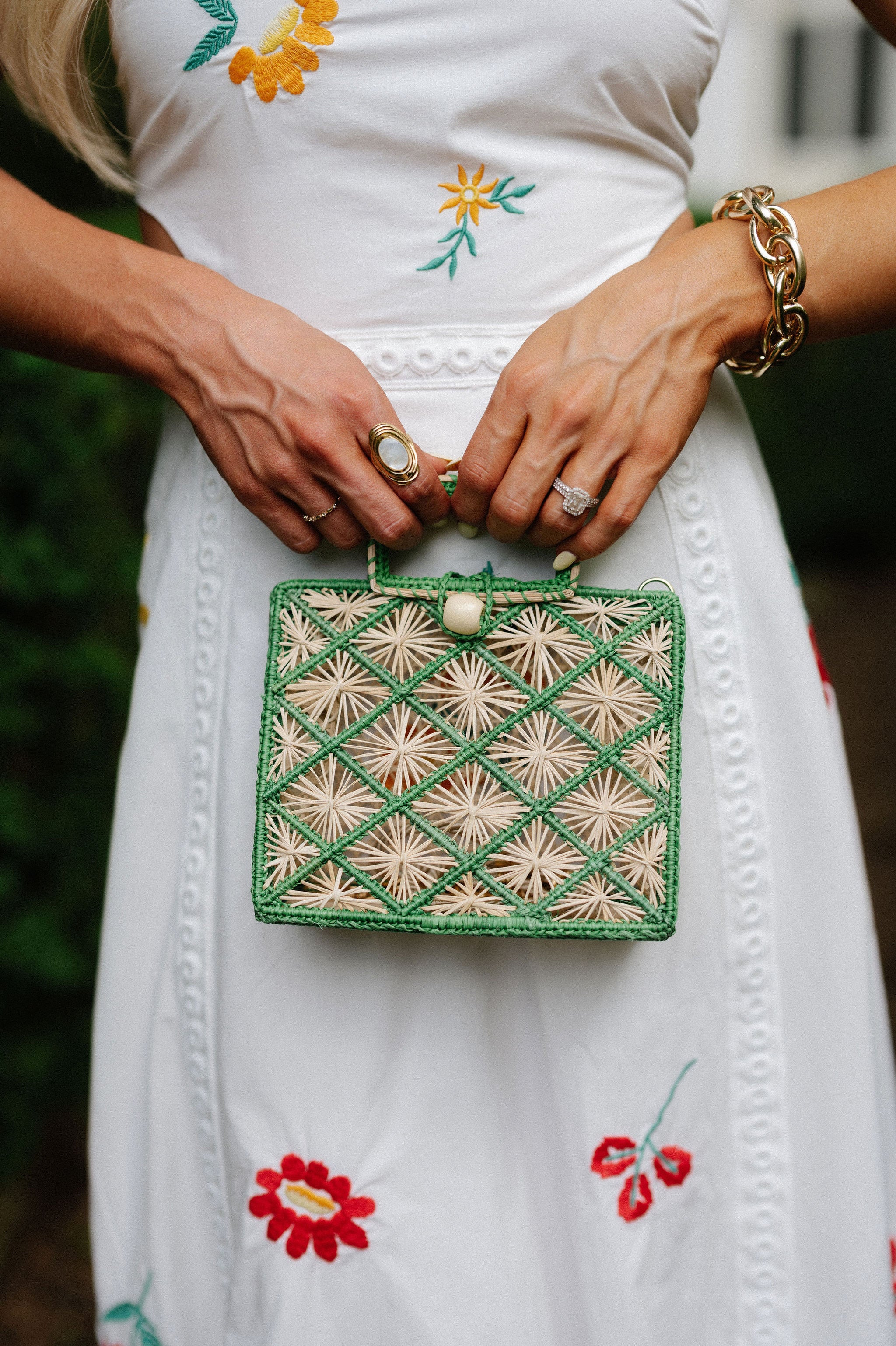 Palm Woven Bag- Green/Natural