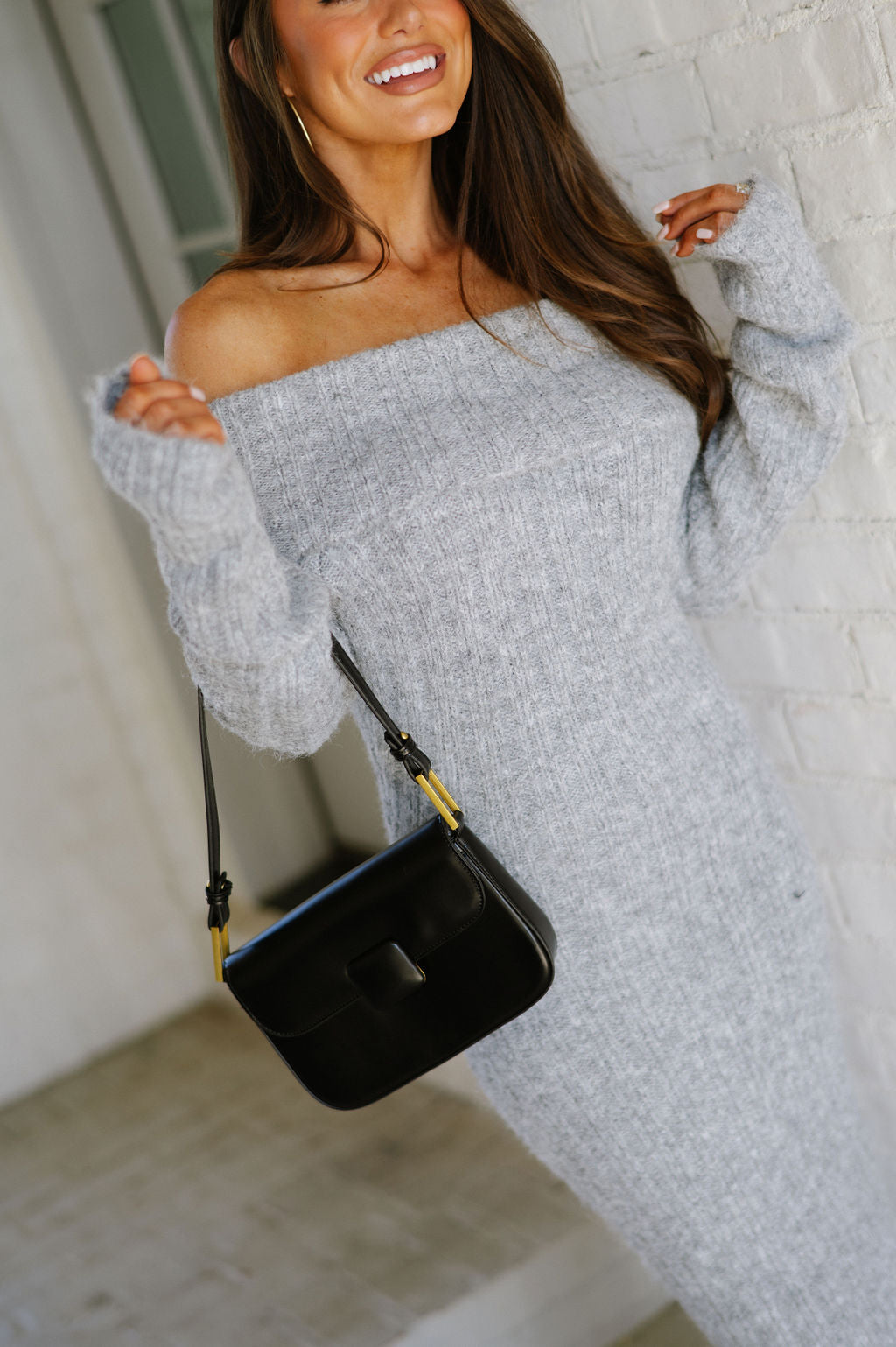 Rebecca Sweater Knit Midi Dress-Heather Grey