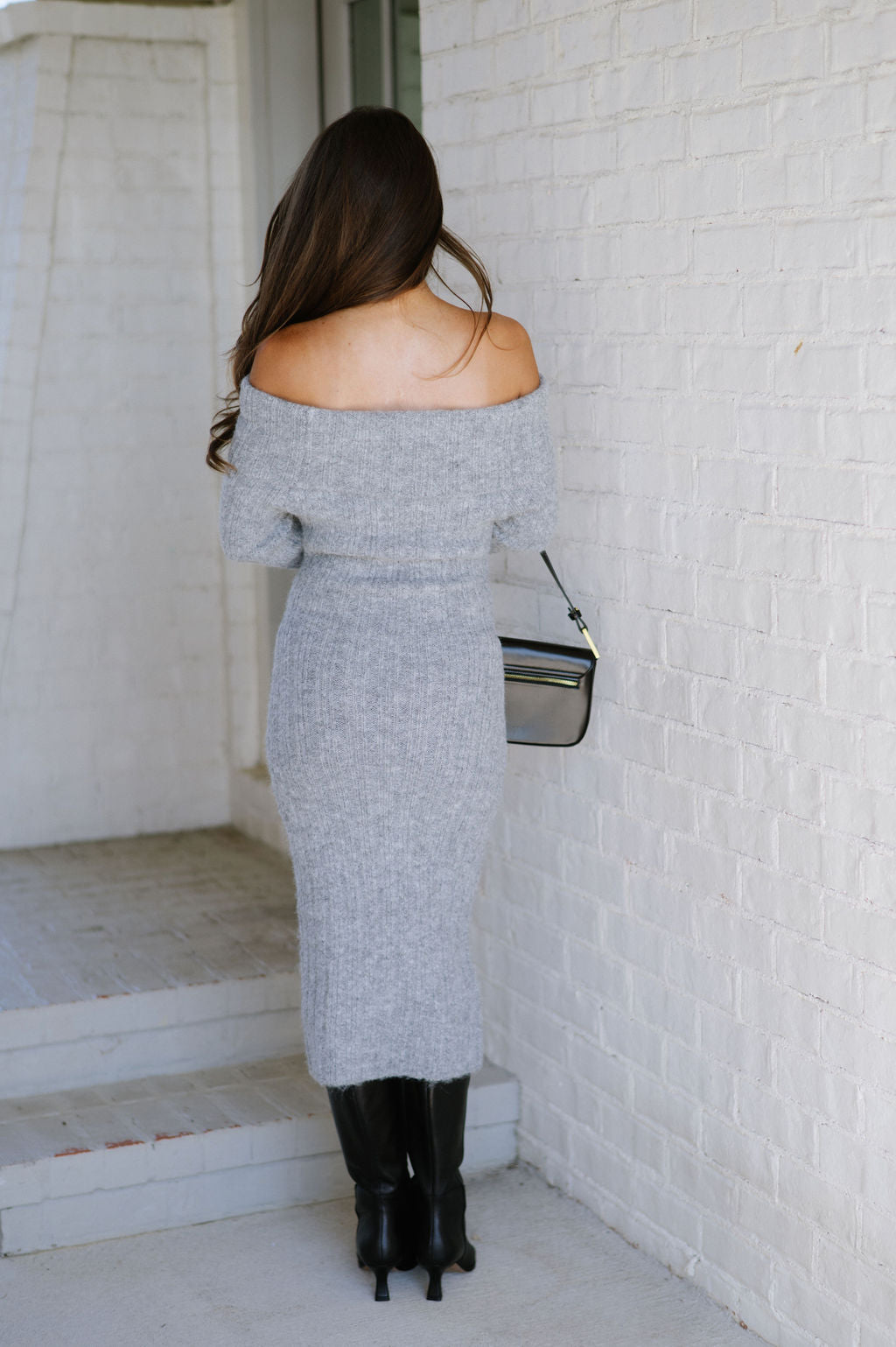 Rebecca Sweater Knit Midi Dress-Heather Grey