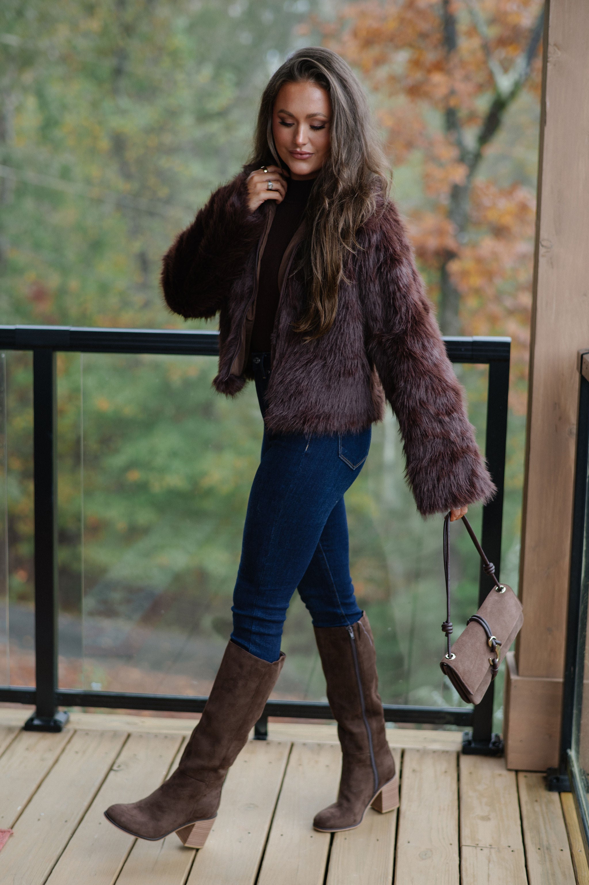 Hosanna Faux Fur Jacket-Brown