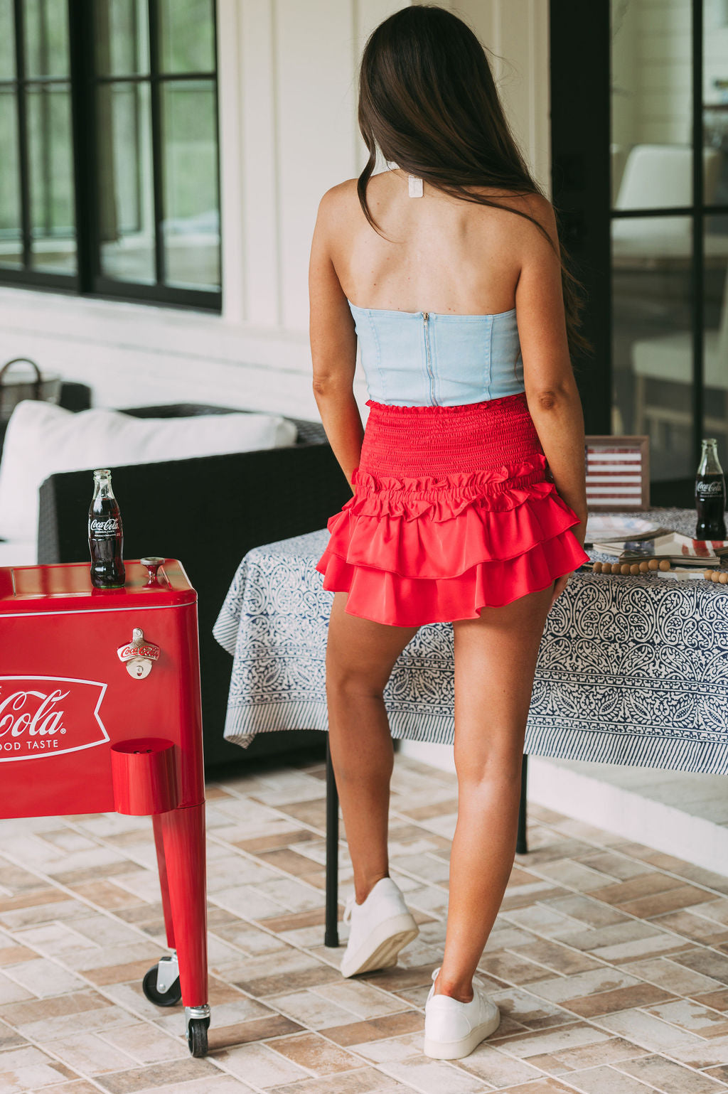 Smocked Ruffle Mini Skort- Red