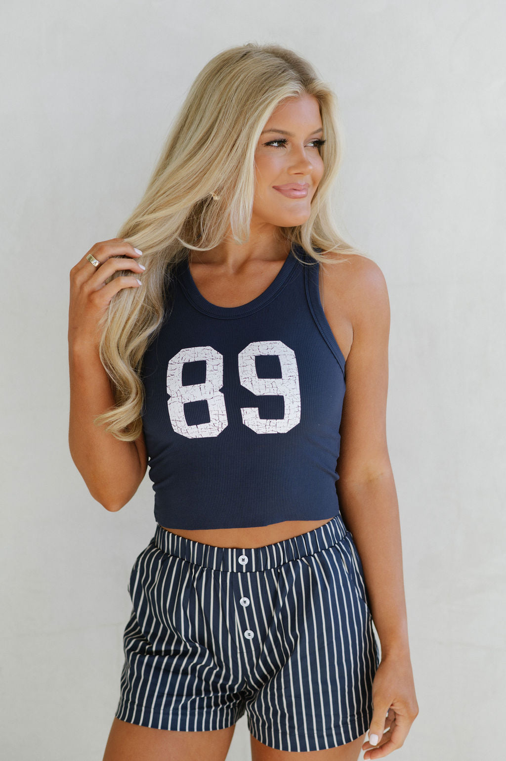 89 Crop Tank-Navy