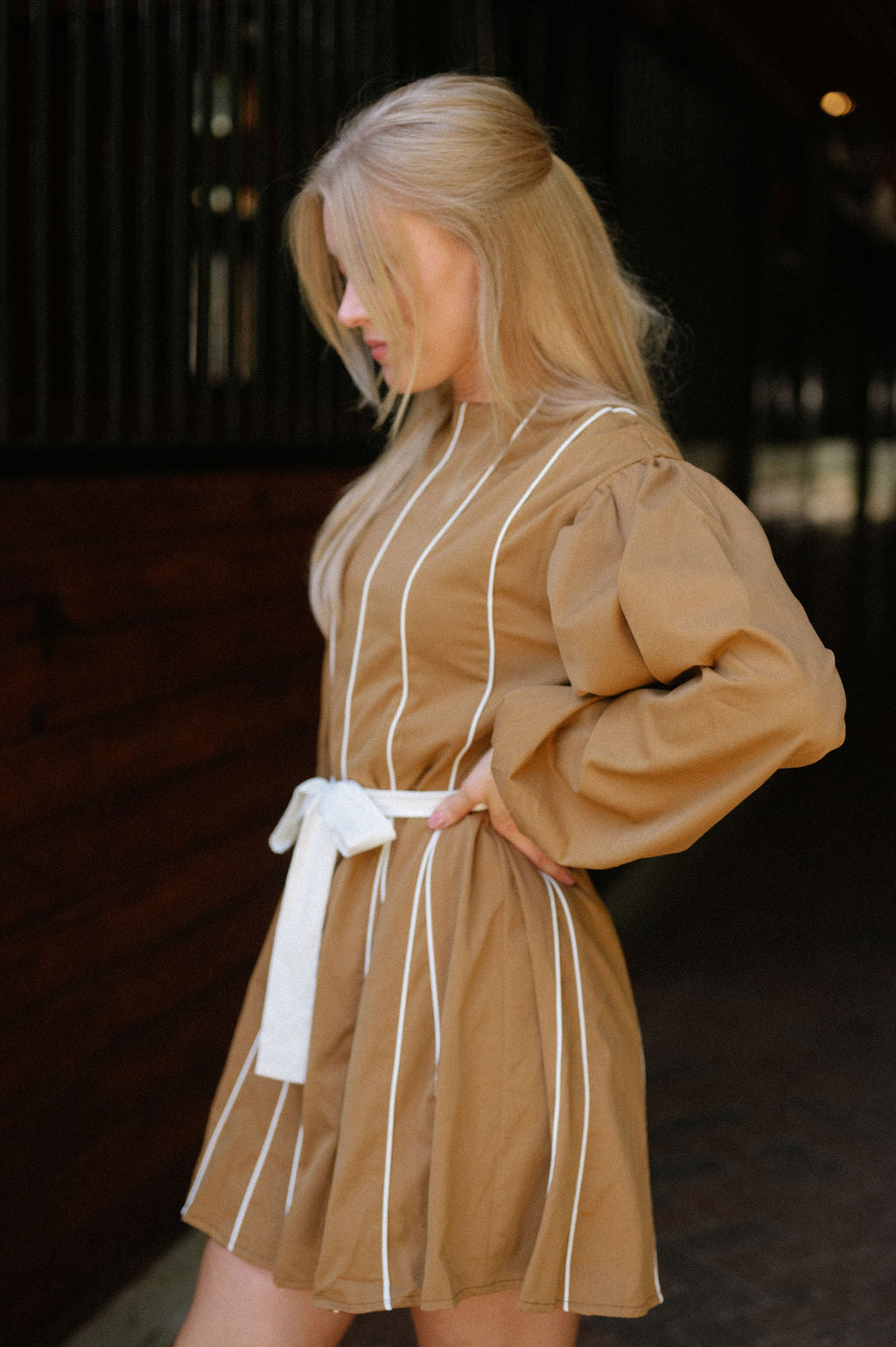 Parker Dress-Camel/Ivory