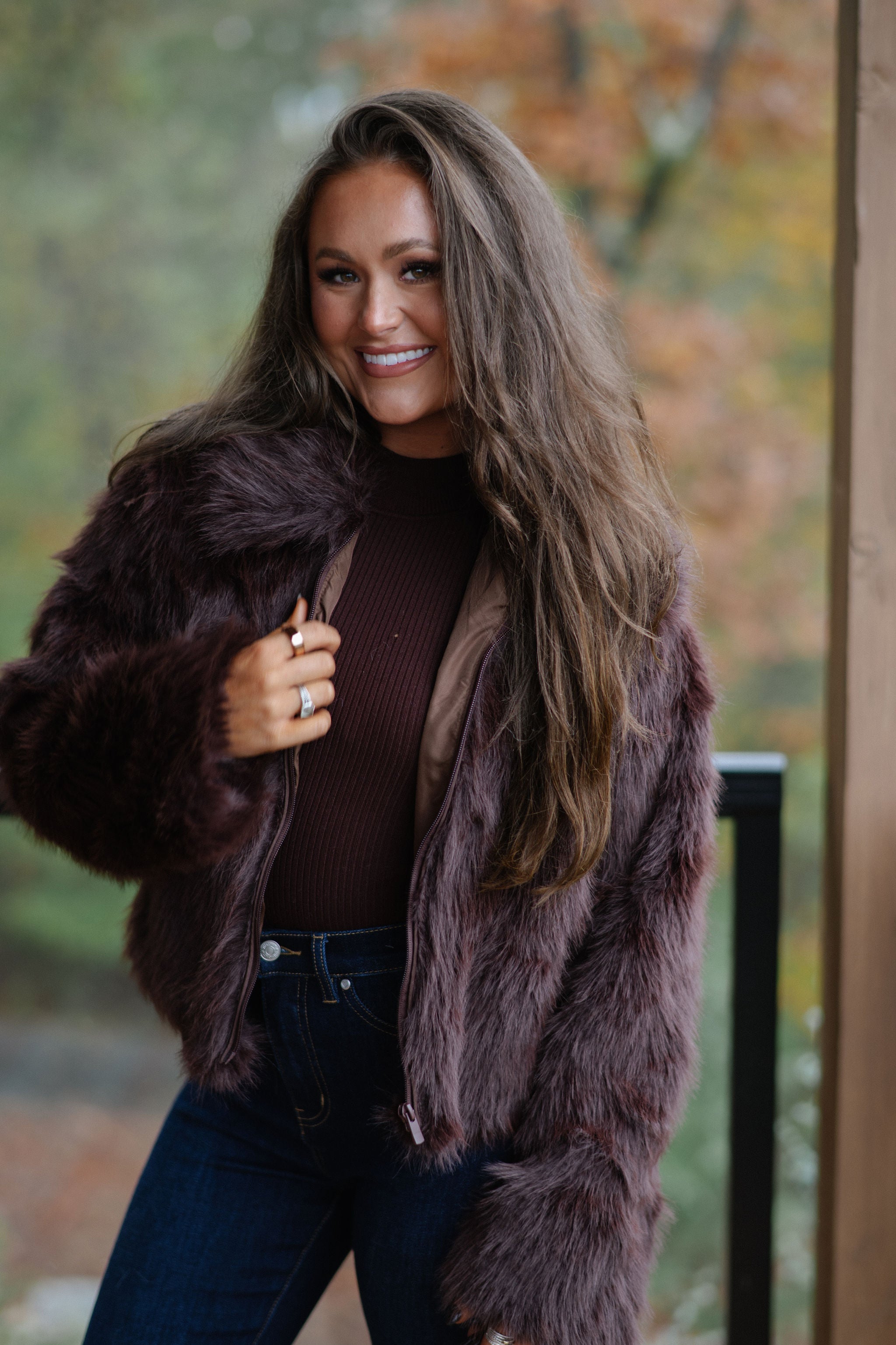 Hosanna Faux Fur Jacket-Brown