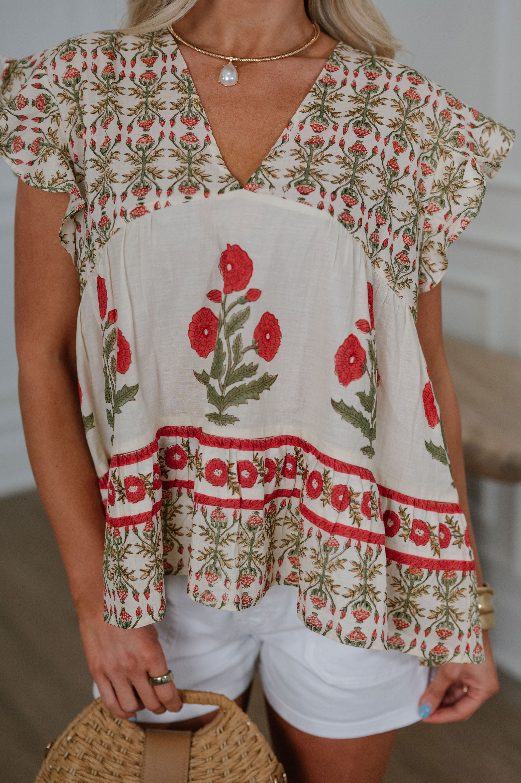 Joelle Floral Tiered Top-Cream Multi