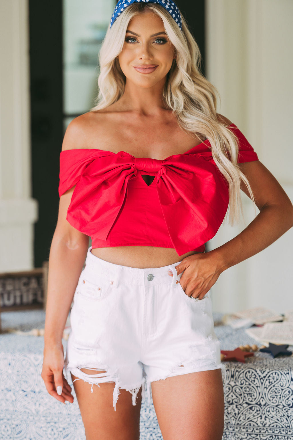 Dwelling antydning Markeret Liberty Bow Crop Top-Red