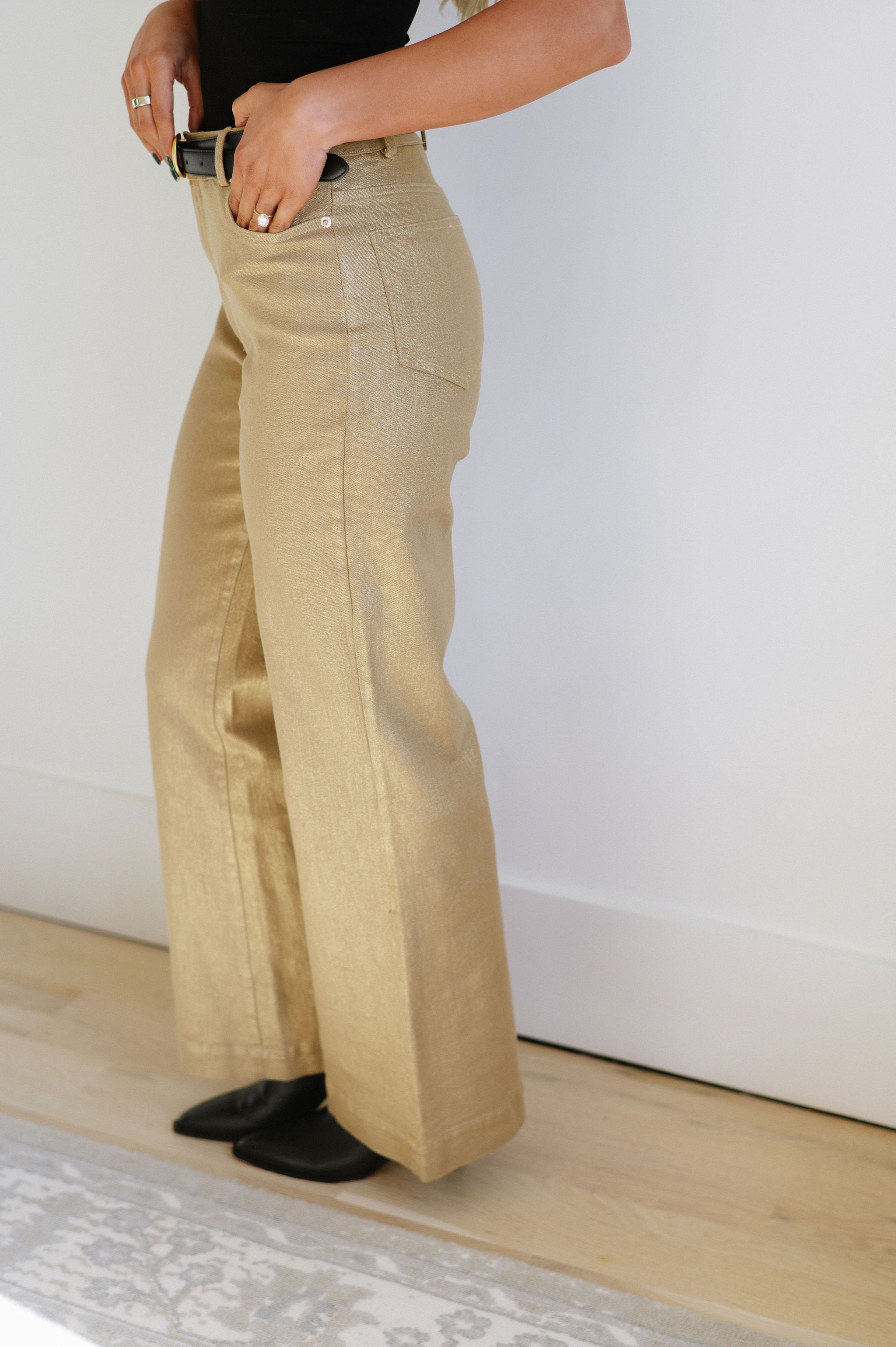 Chloe Wide Leg Pants-Gold