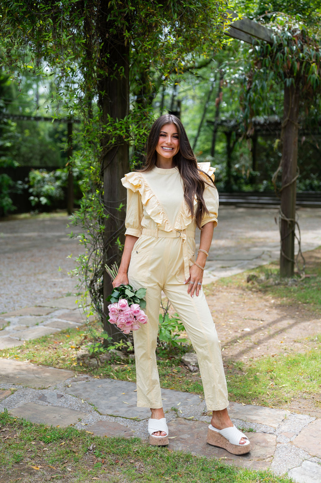 Parker Ruffle Belted Jumpsuit-Dusty Yellow