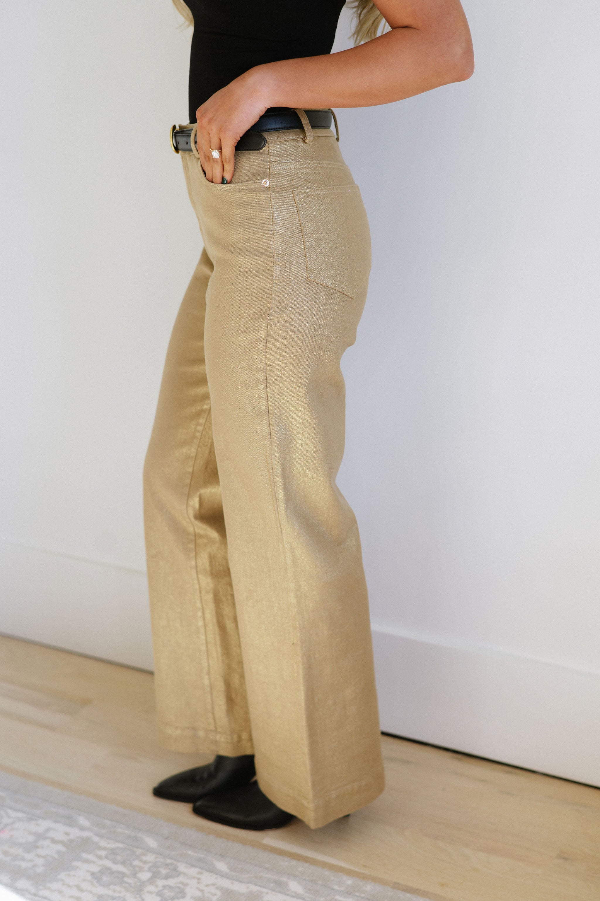 Chloe Wide Leg Pants-Gold