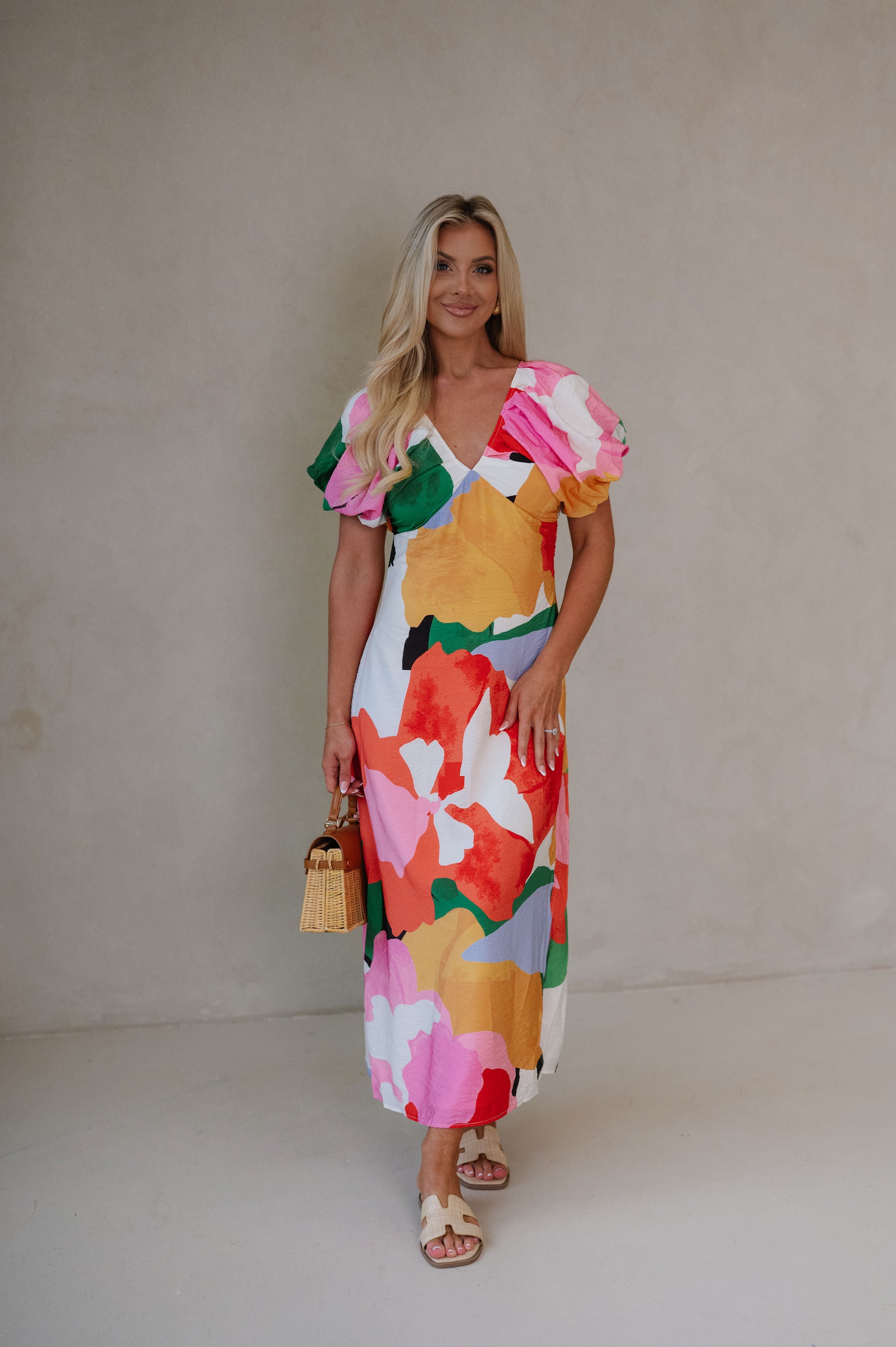 Keeley Puff Sleeve V-Neck Maxi Dress