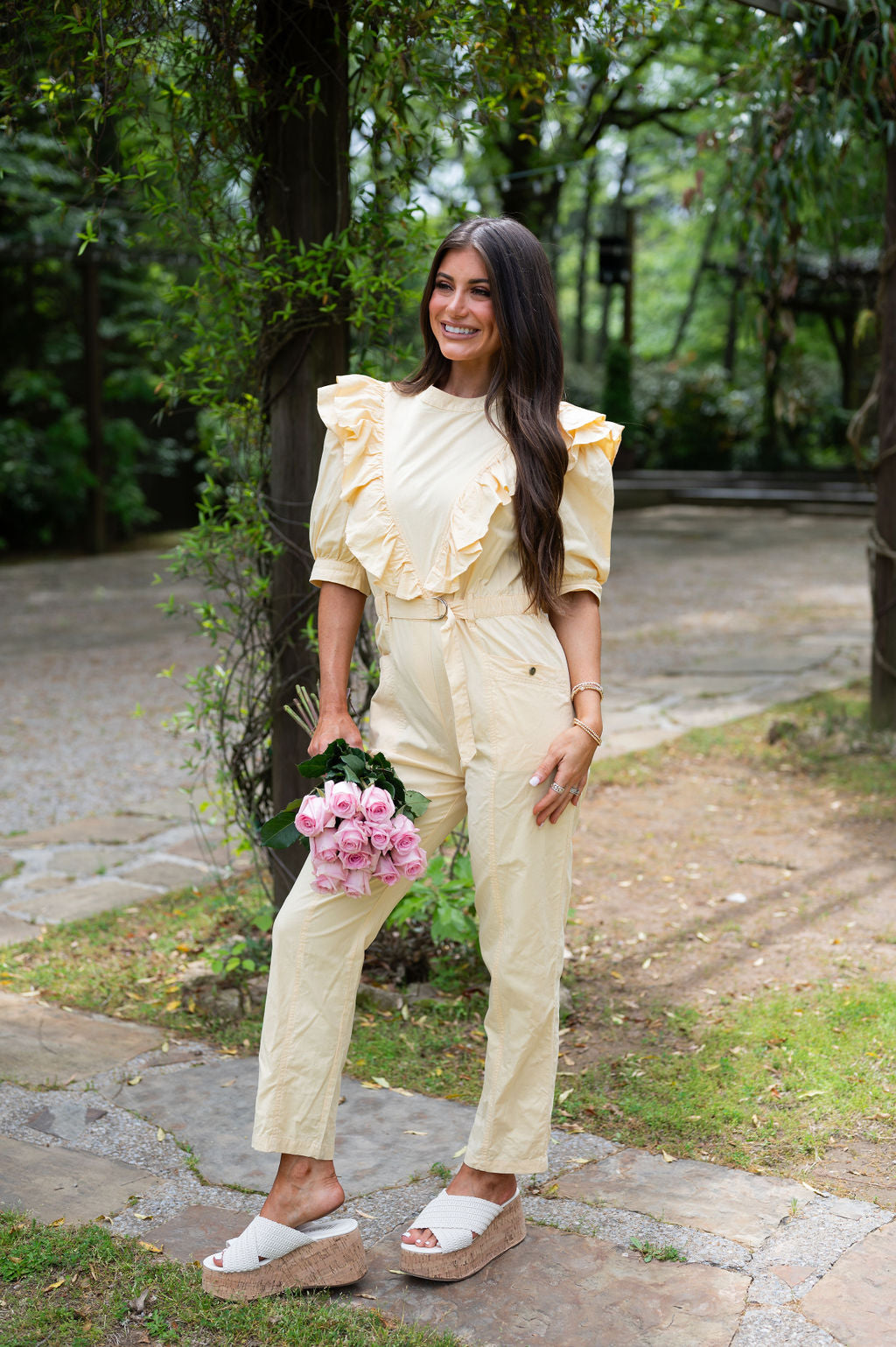Parker Ruffle Belted Jumpsuit-Dusty Yellow