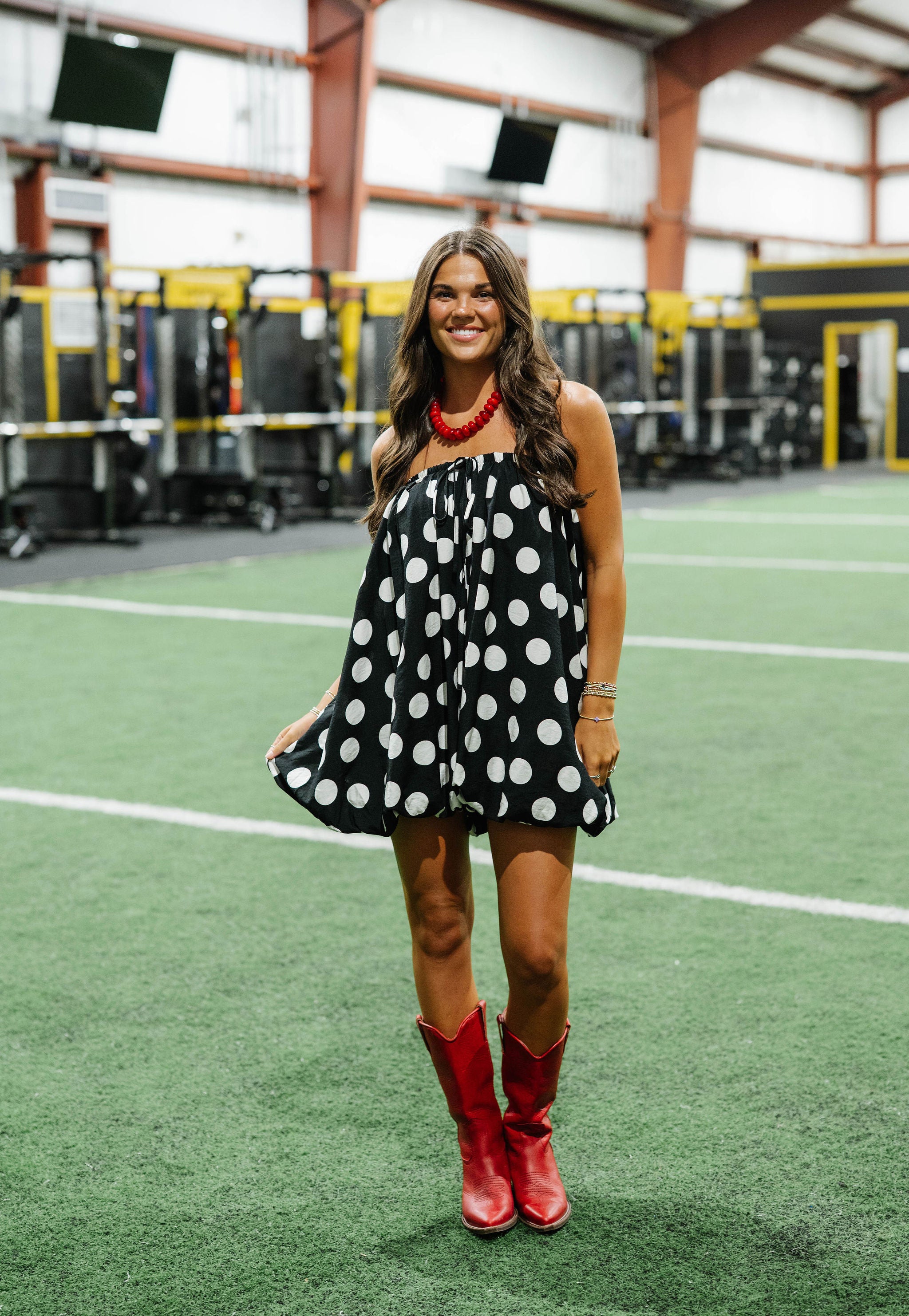 Polka Dot Strapless Bubble Romper-Black